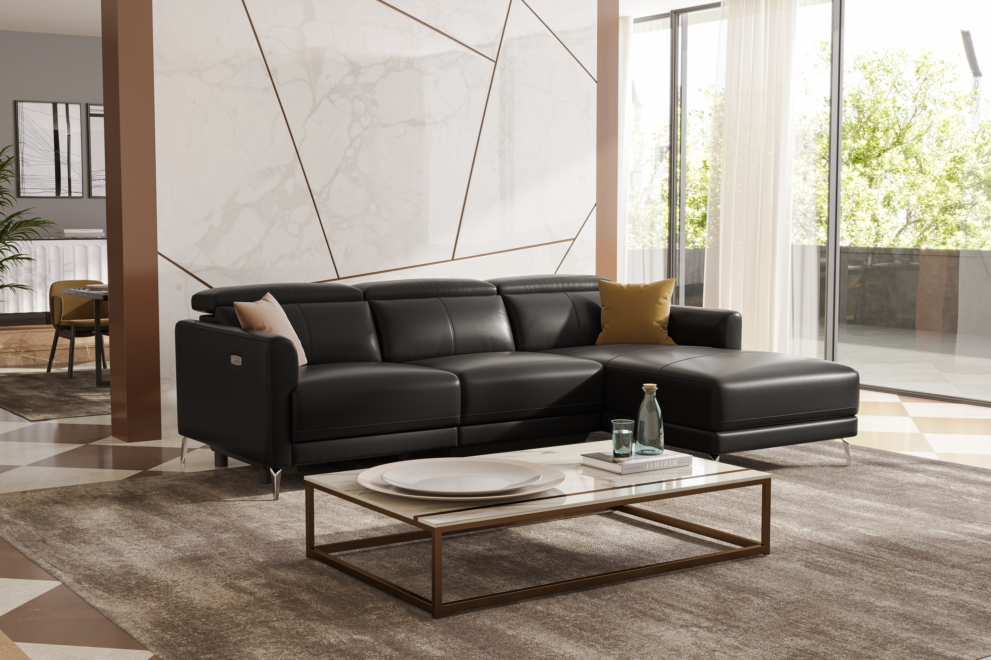 Andria Leather Reclining Sectional Lounge