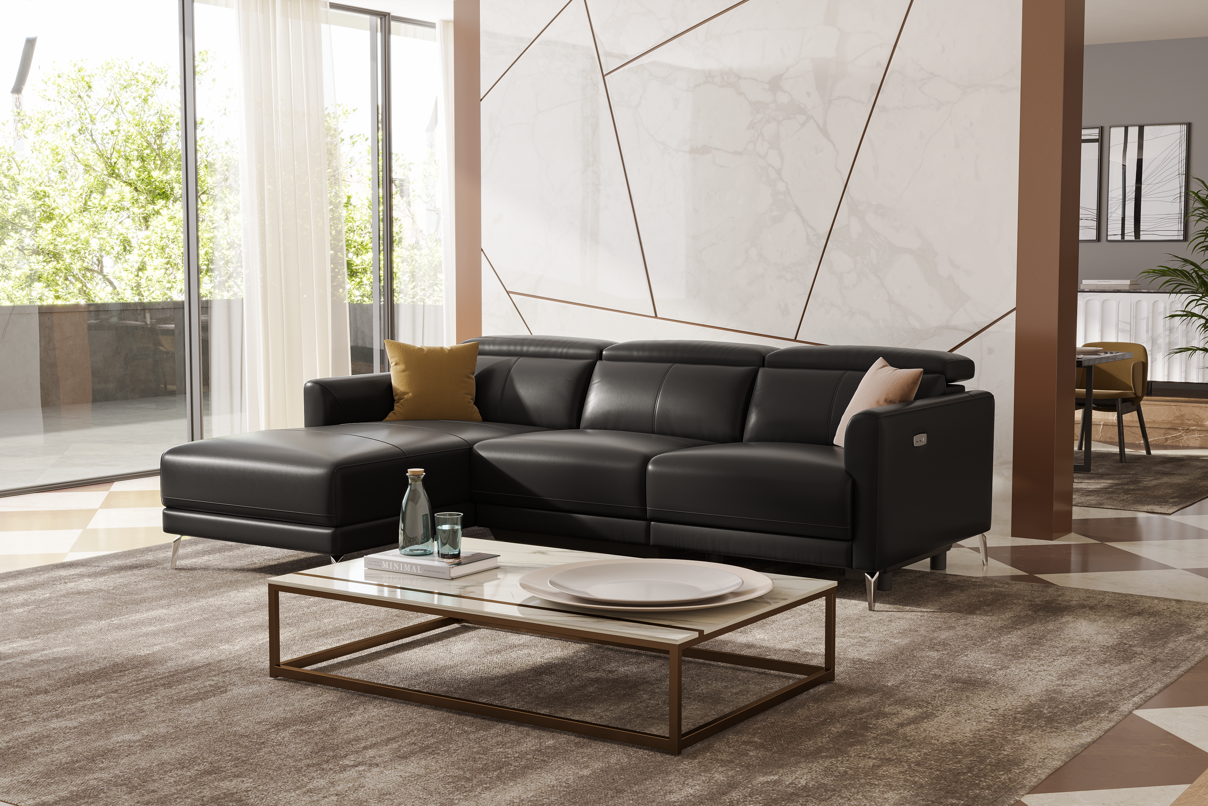Andria Leather Reclining Sectional Lounge