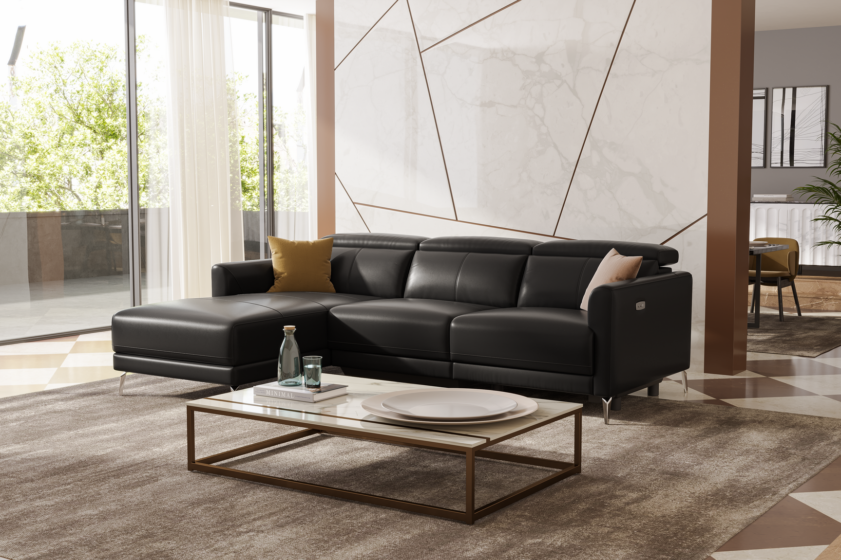 Andria Leather Reclining Sectional Lounge