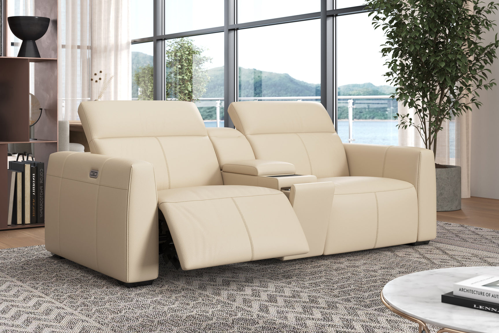 Carmen Leather Dual Recliner Lounge with Console