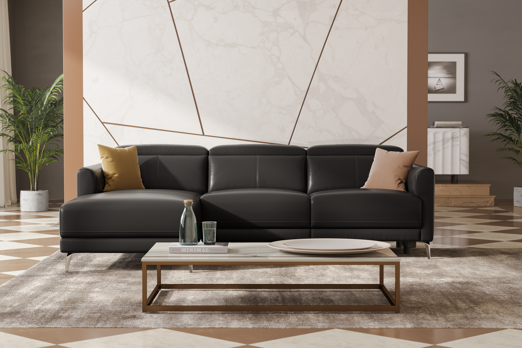 Andria Leather Reclining Sectional Lounge