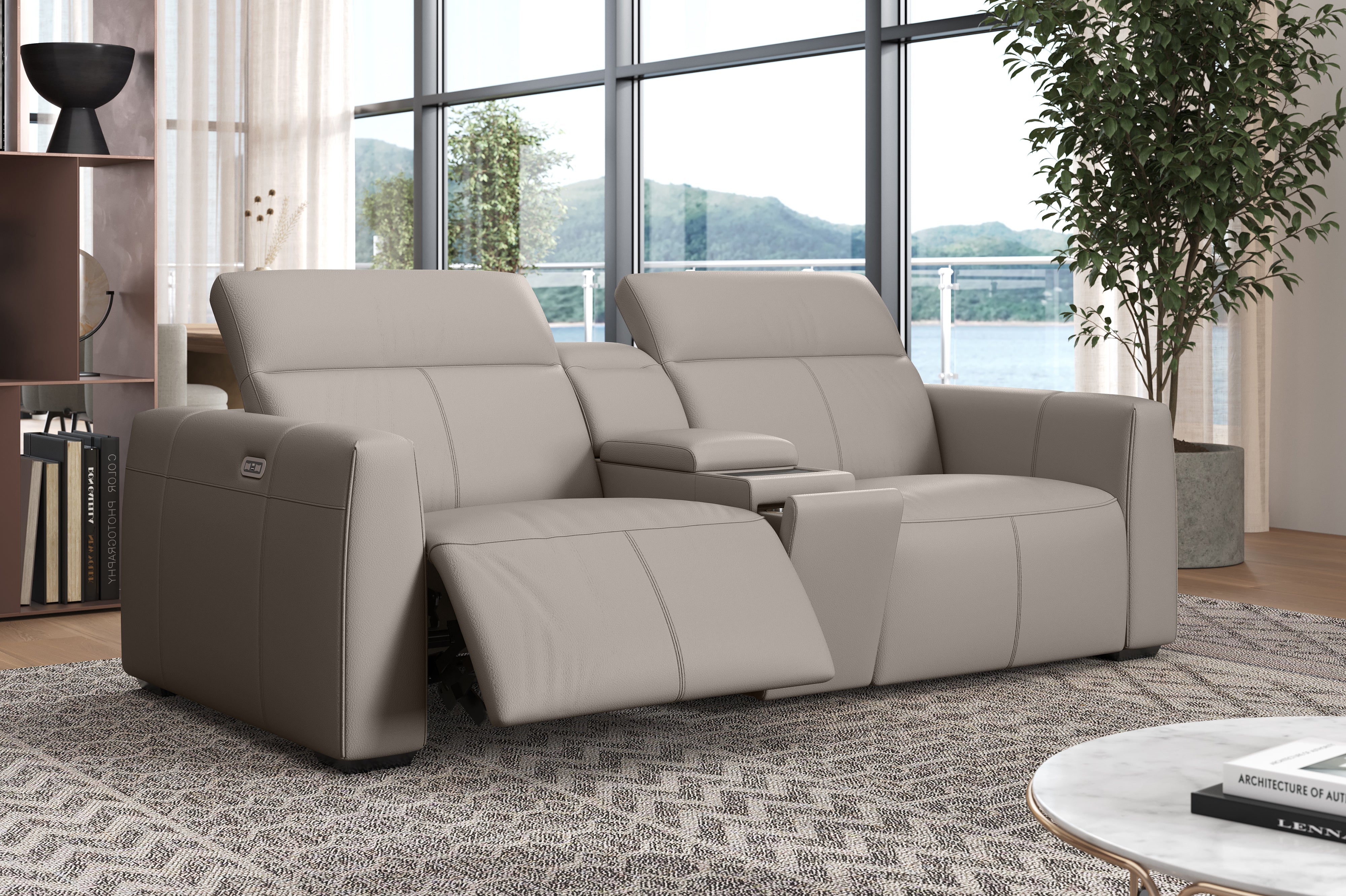 Carmen Leather Dual Recliner Lounge with Console