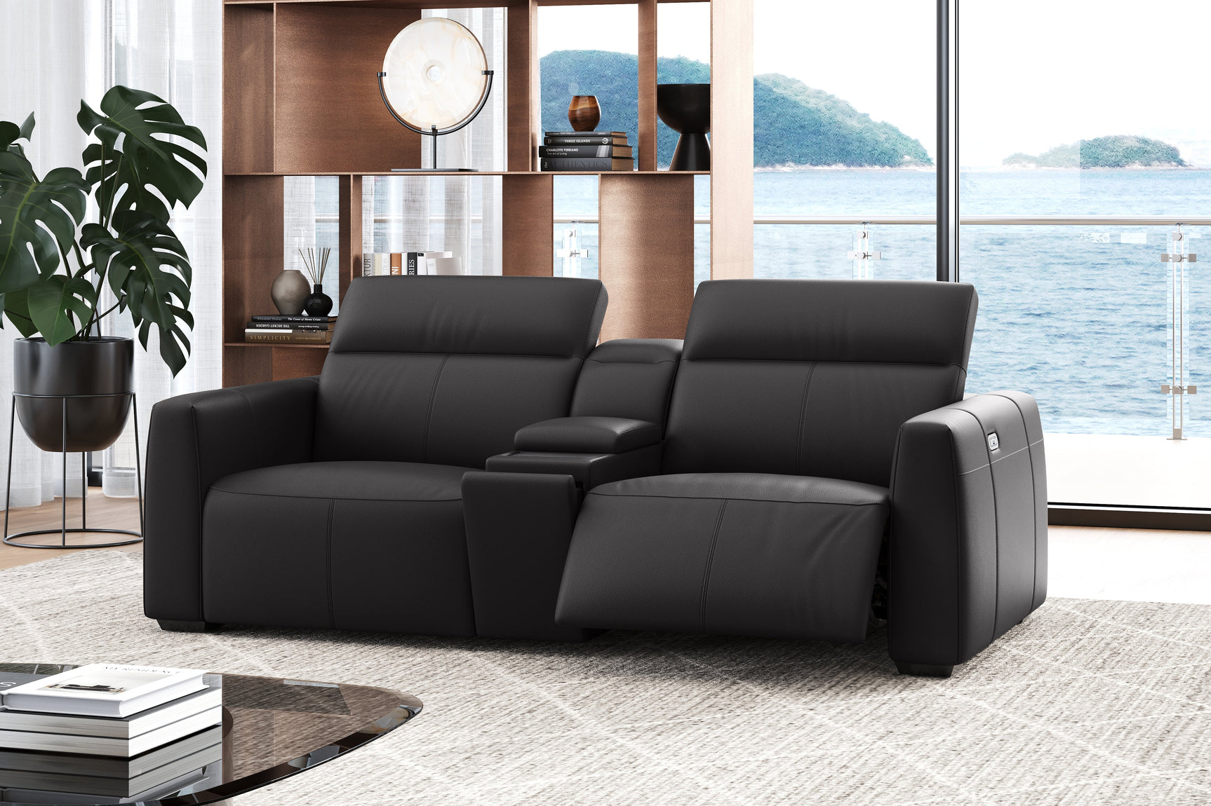 Carmen Leather Dual Recliner Lounge with Console