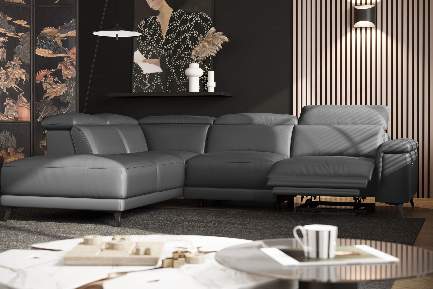 Pista Leather Reclining Sectional Lounge