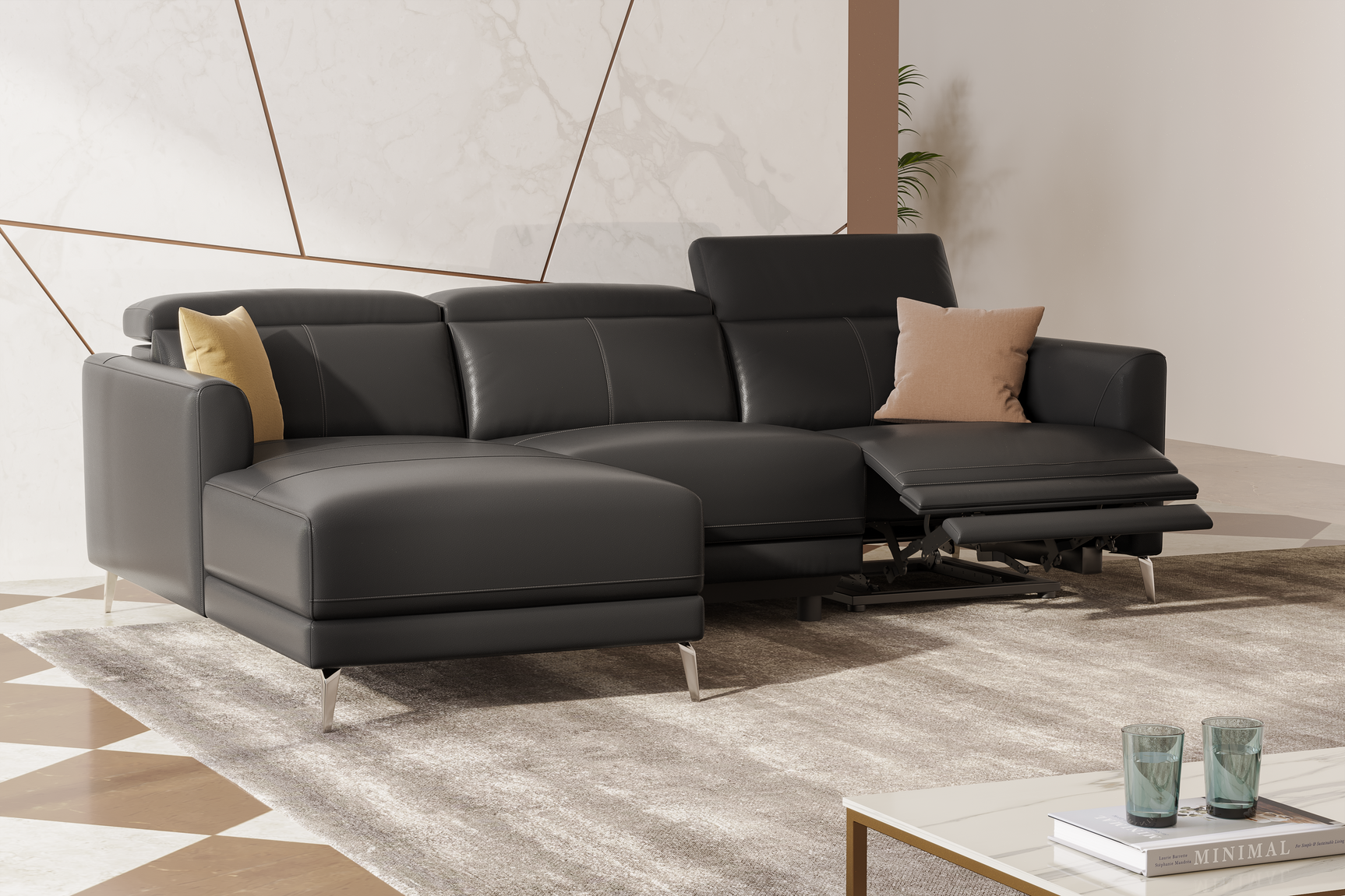 Andria Leather Reclining Sectional Lounge
