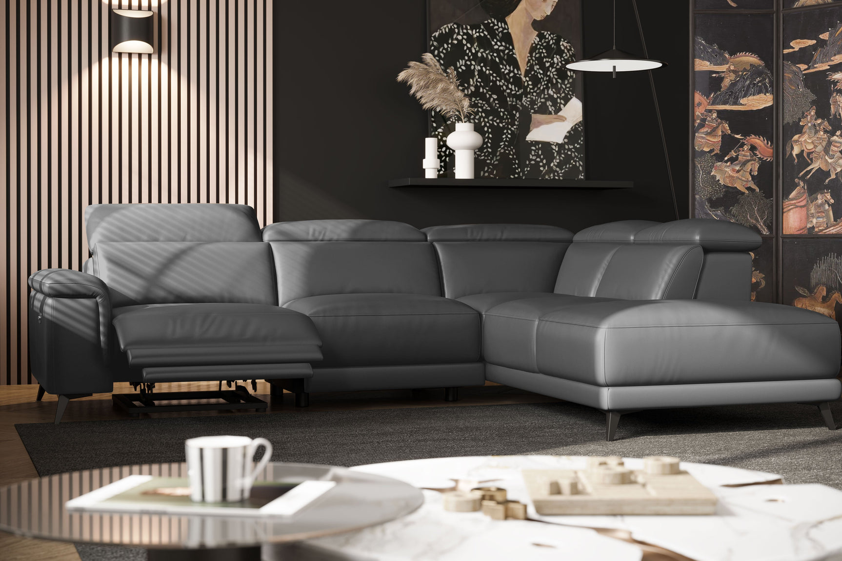 Pista Leather Reclining Sectional Lounge