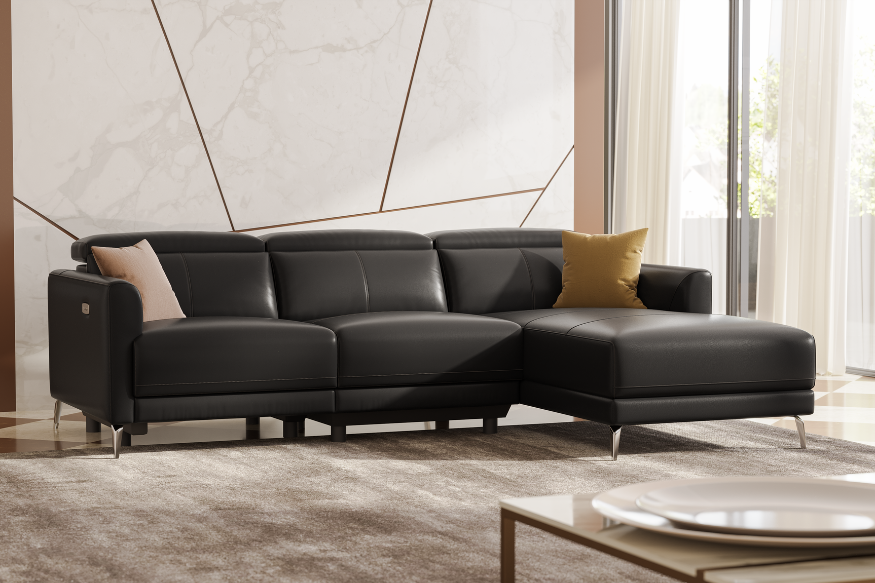 Andria Leather Reclining Sectional Lounge