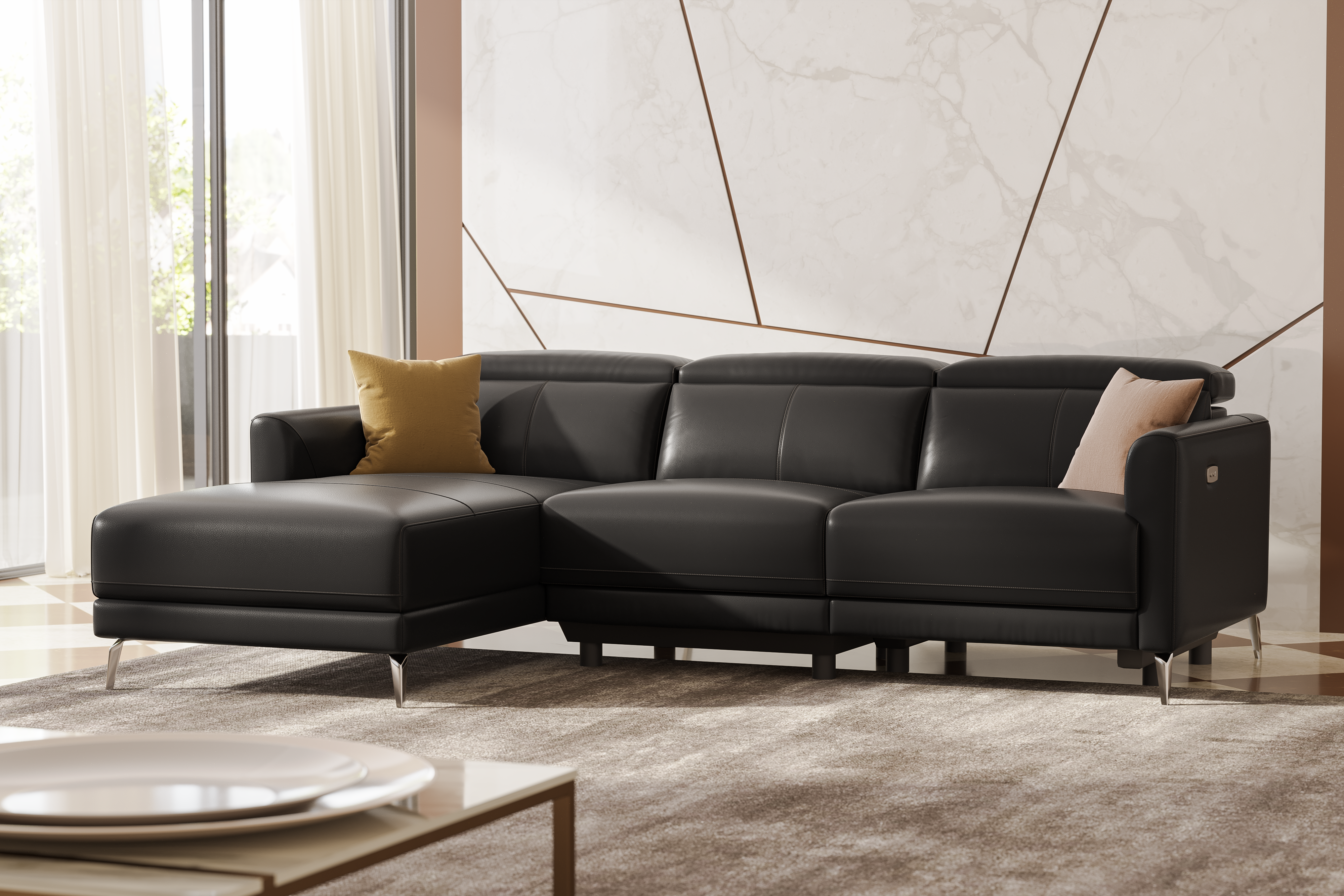 Andria Leather Reclining Sectional Lounge