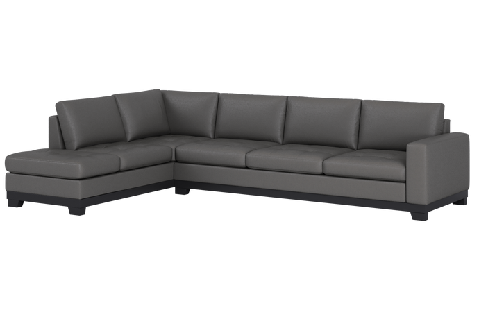 Valencia Aine Top Grain Leather Four Seats with Left Chaise Lounge, Charcoal Grey