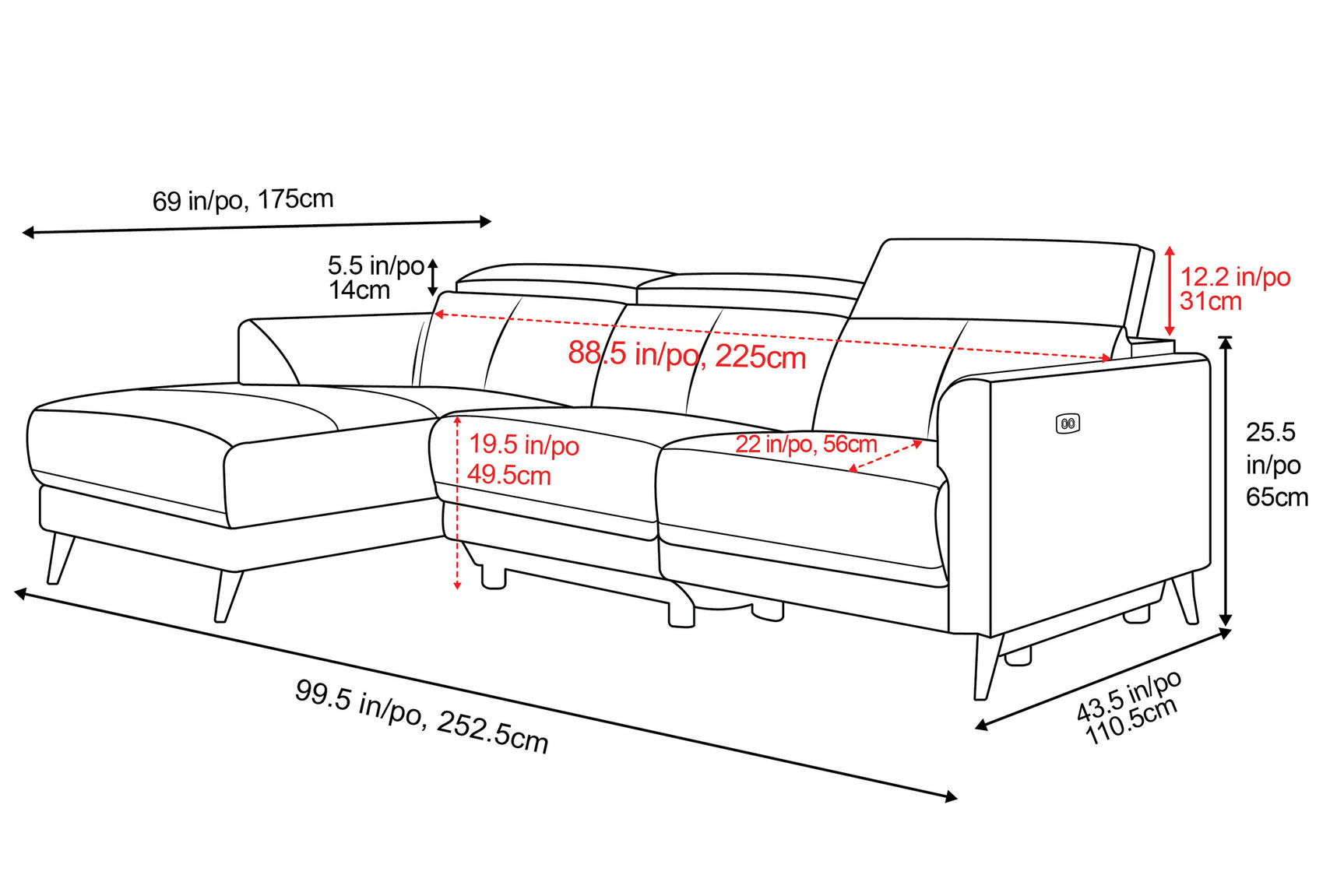 Andria Leather Reclining Sectional Lounge