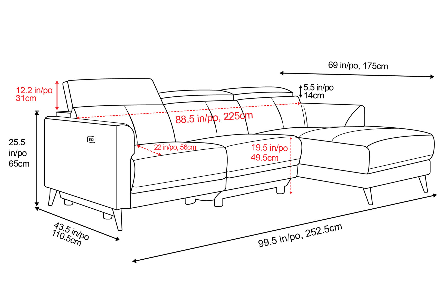 Andria Leather Reclining Sectional Lounge