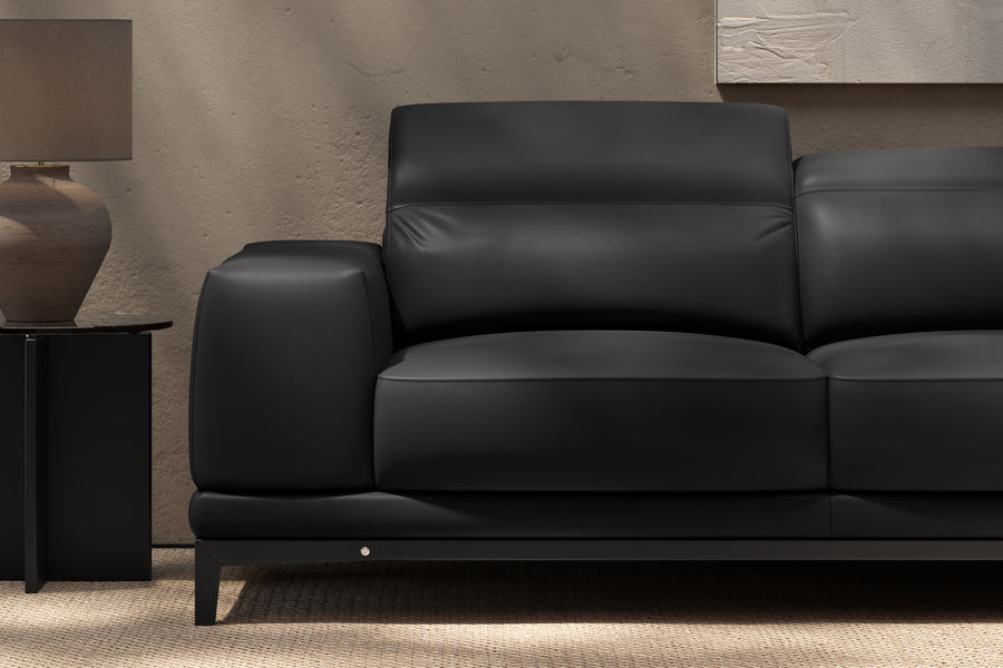 Valletta Sectional Leather Lounge, L-Shape & Right Chaise, Black
