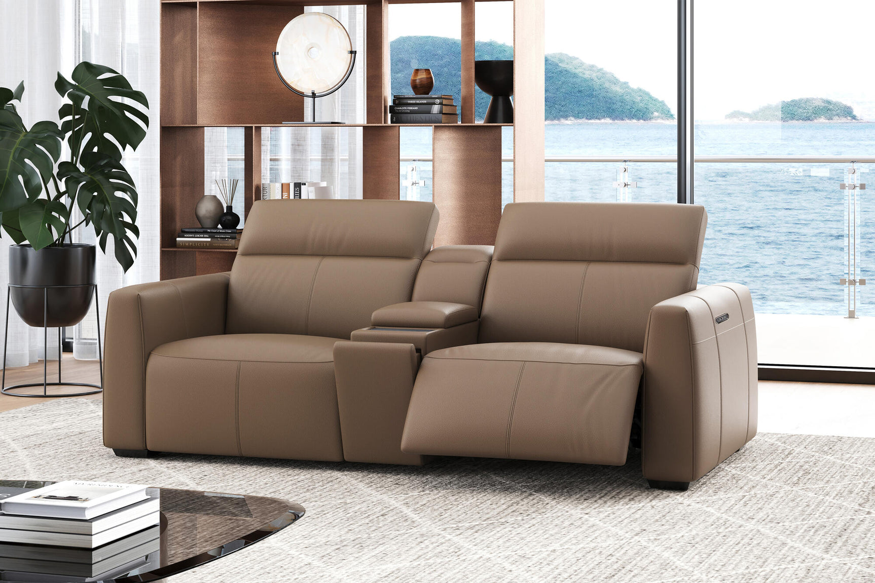 Carmen Leather Dual Recliner Lounge with Console