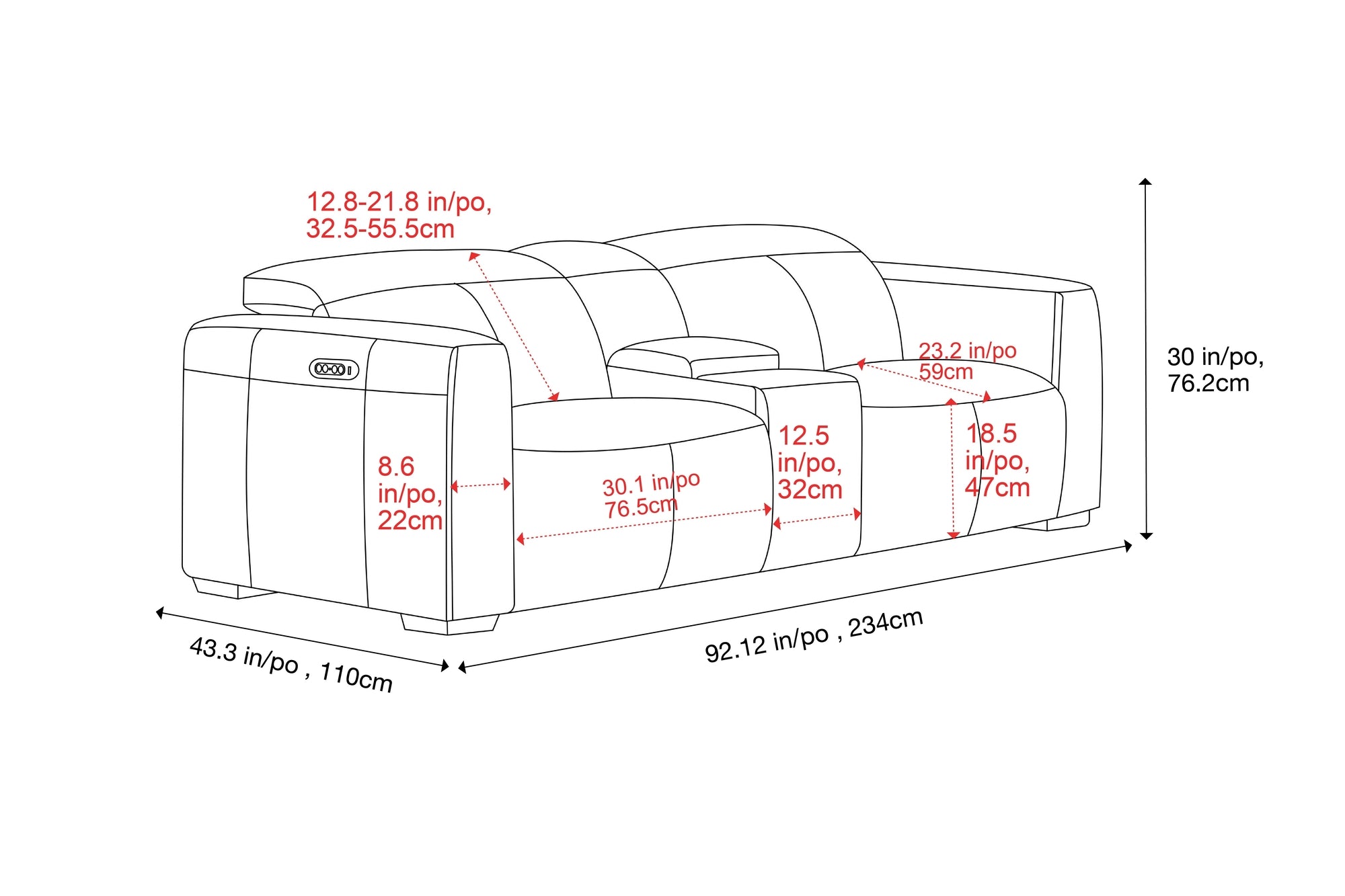 Carmen Leather Dual Recliner Lounge with Console