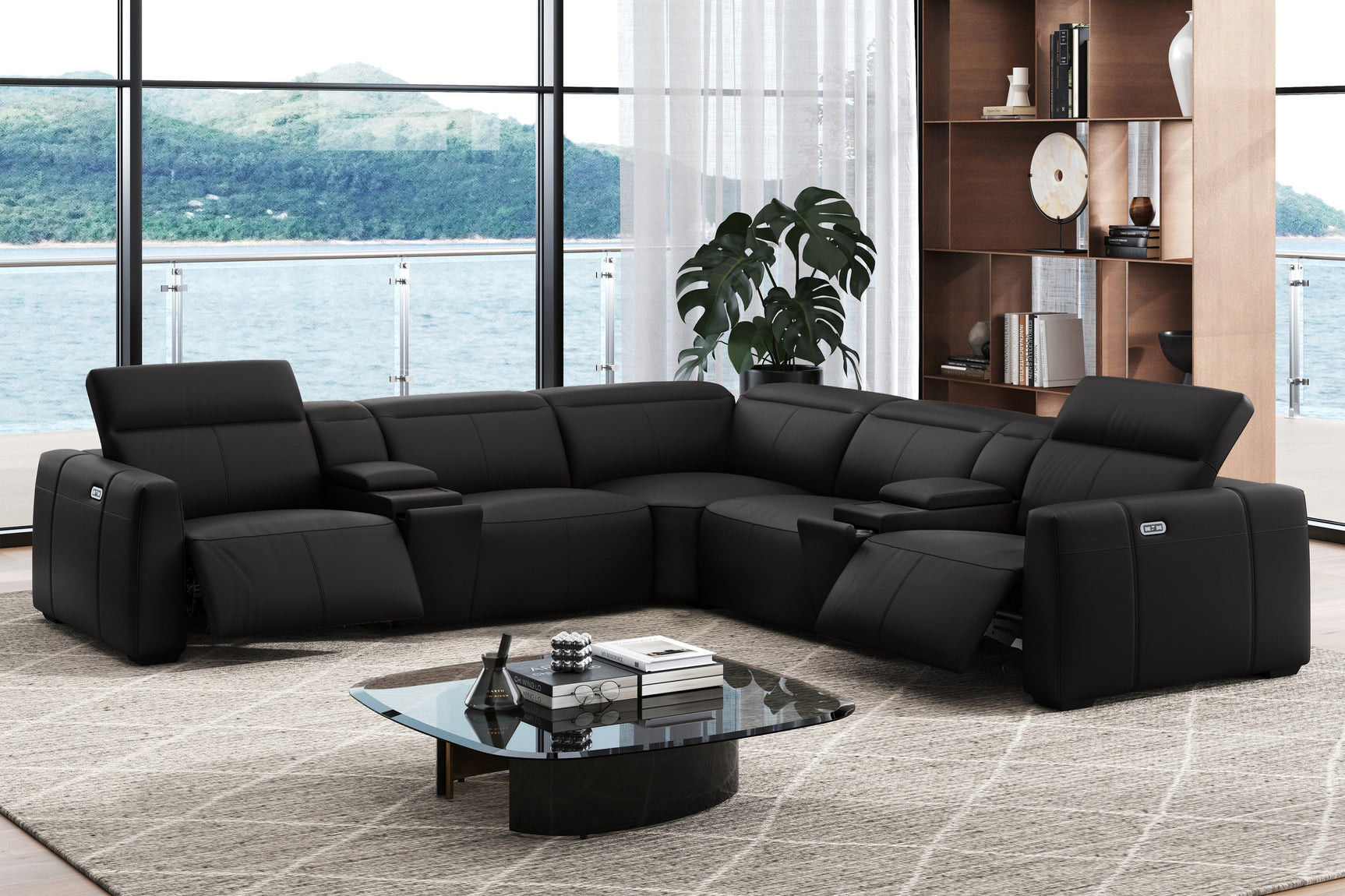 Carmen Leather Dual Recliner Corner Sectional with Console