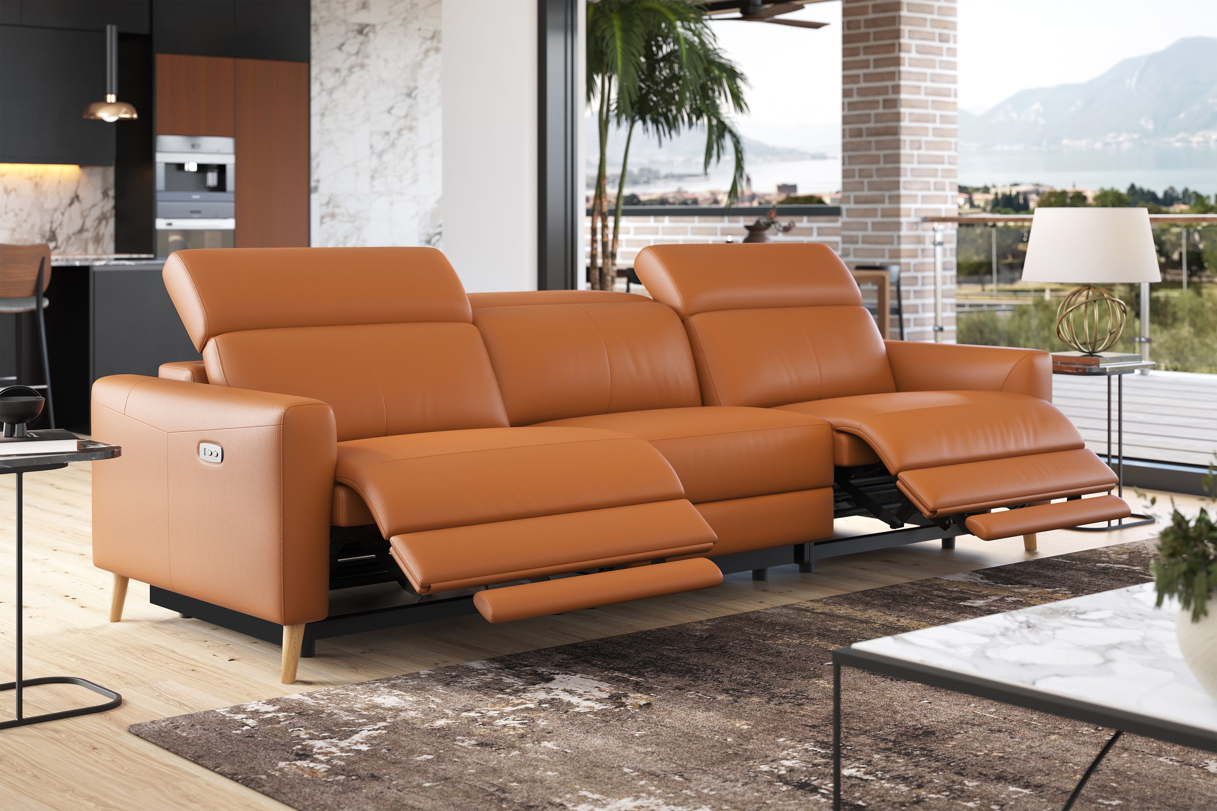 Elodie Leather Dual Recliner Lounge
