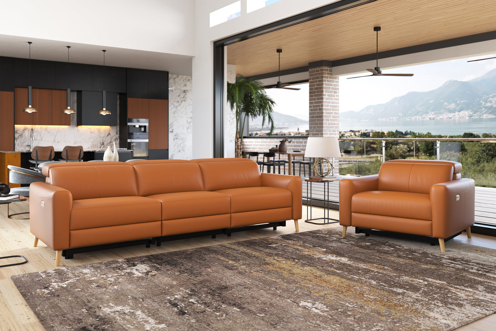 Elodie Leather Dual Recliner Lounge