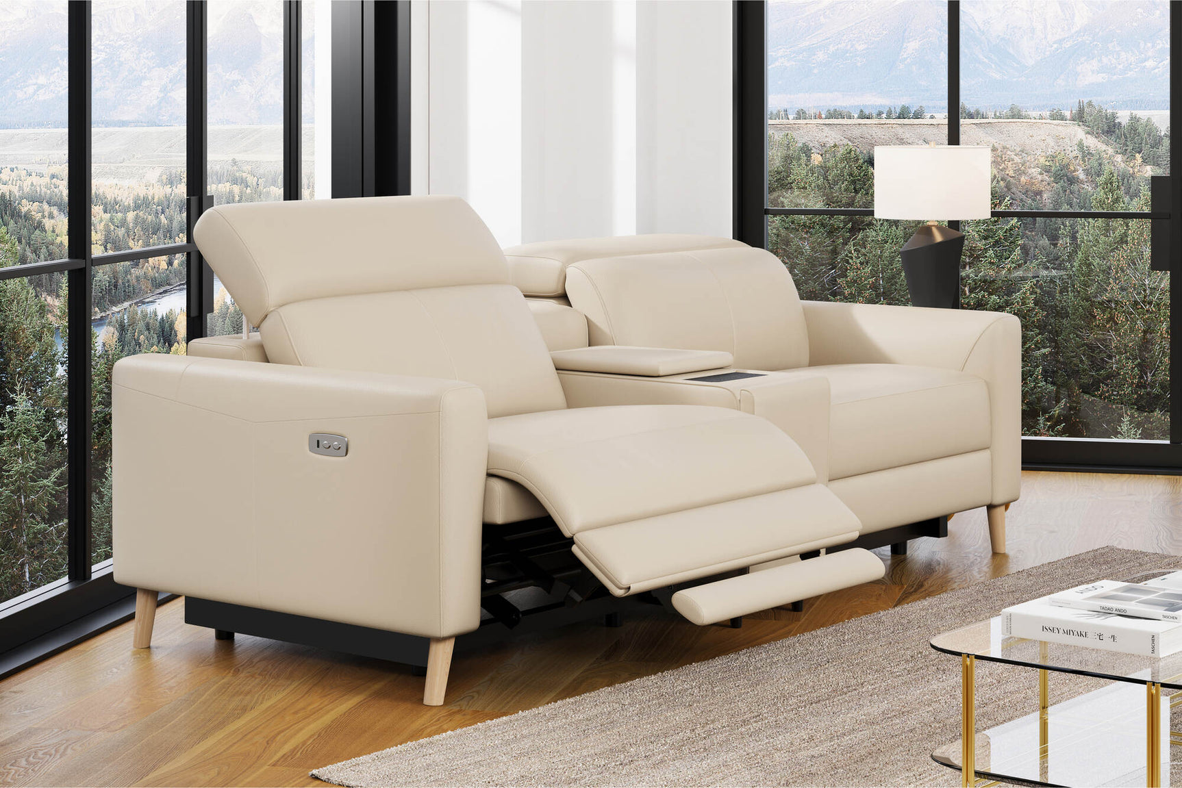Elodie Leather Dual Recliner Lounge with Console