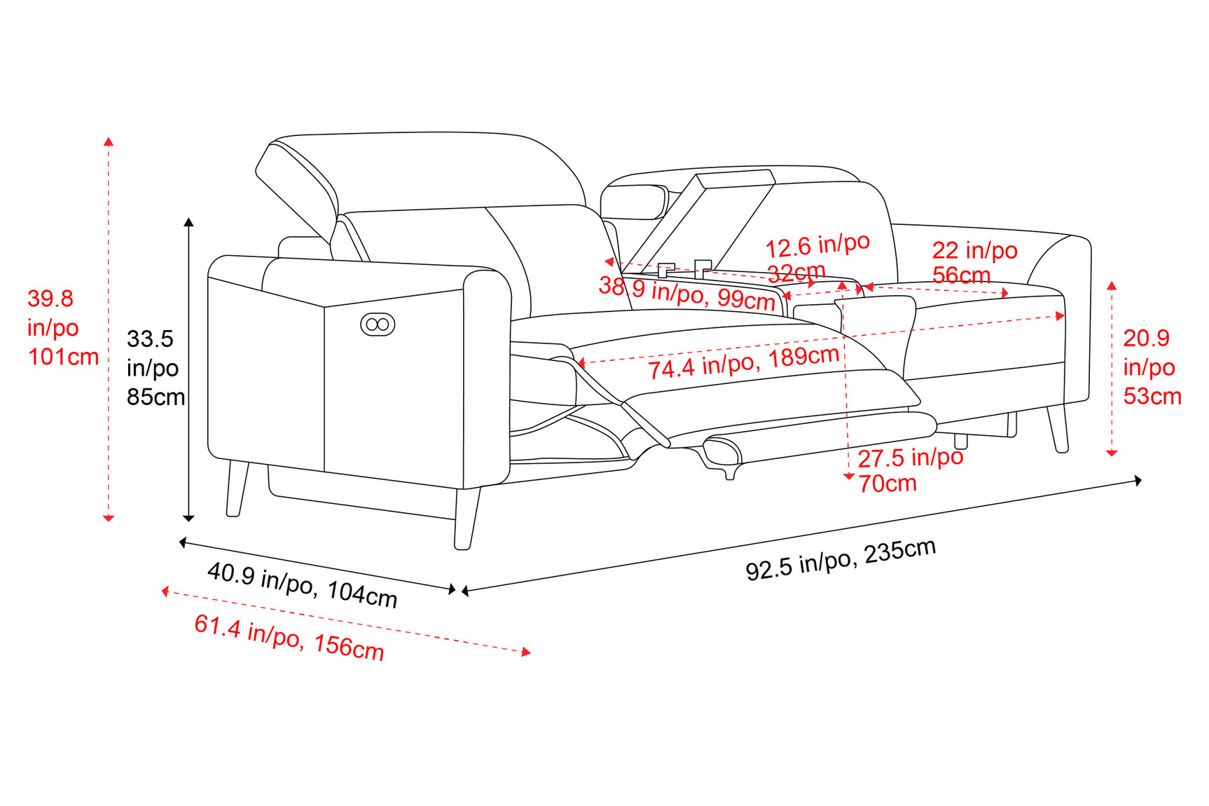 Elodie Leather Dual Recliner Lounge with Console