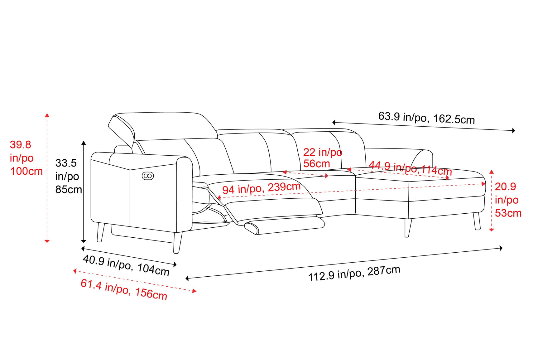 Elodie Leather Recliner Sectional Lounge