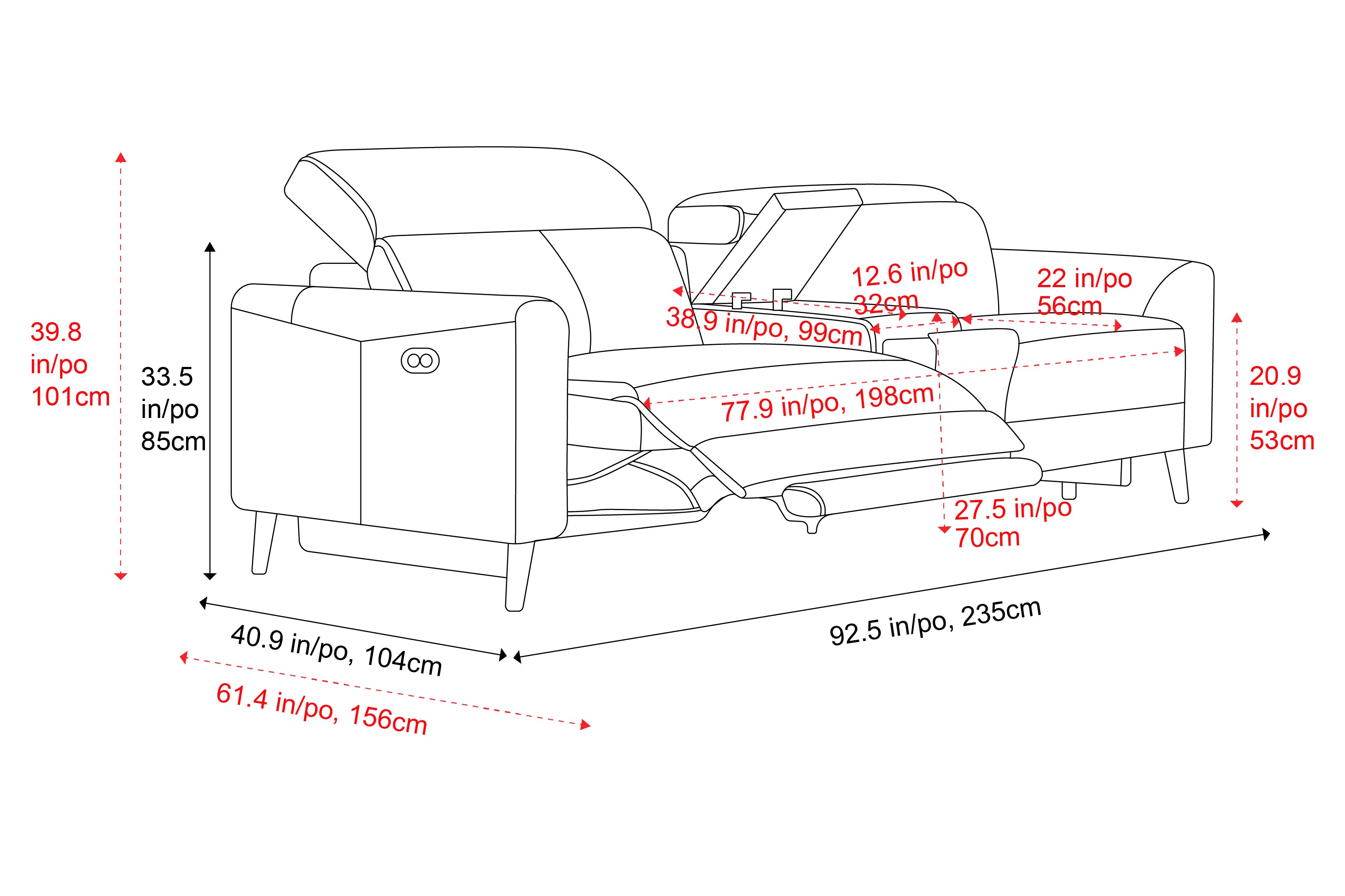 Elodie Leather Dual Recliner Lounge with Console