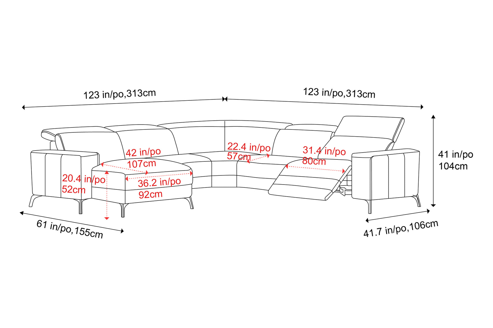 Esther Leather Corner Recliner Sectional Lounge