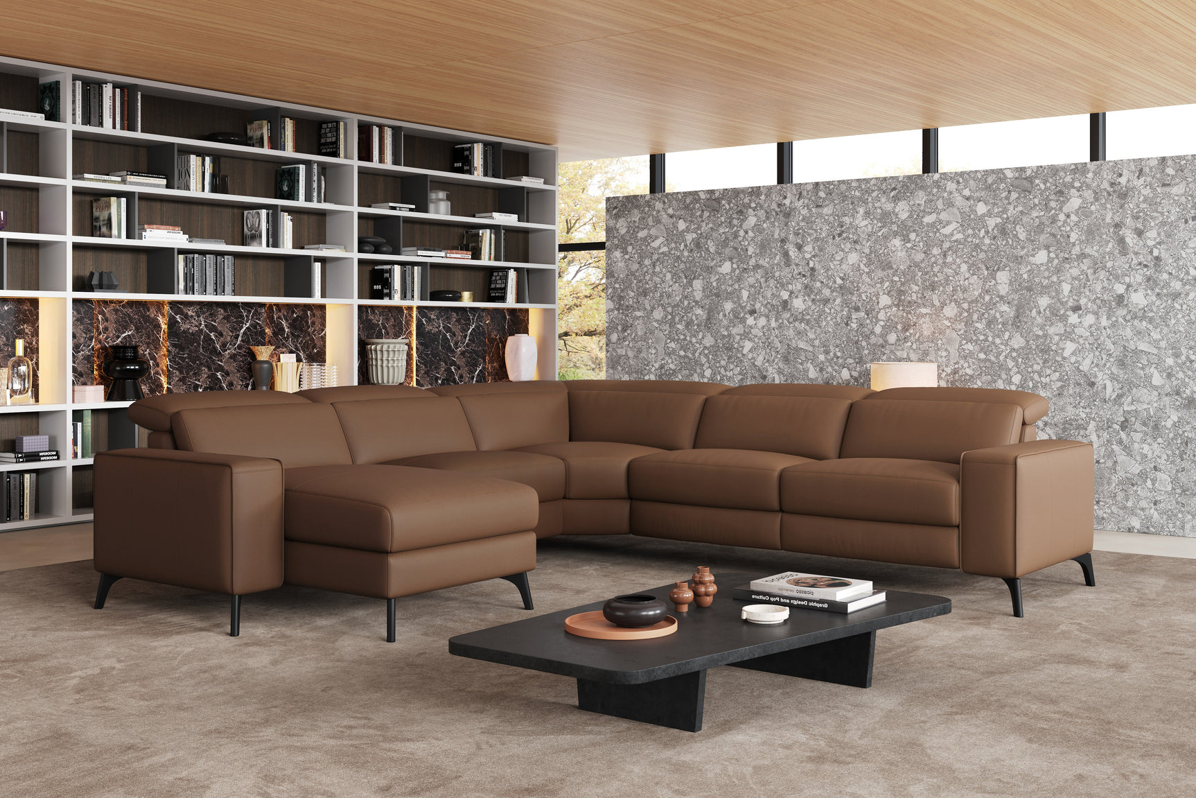 Esther Leather Corner Recliner Sectional Lounge