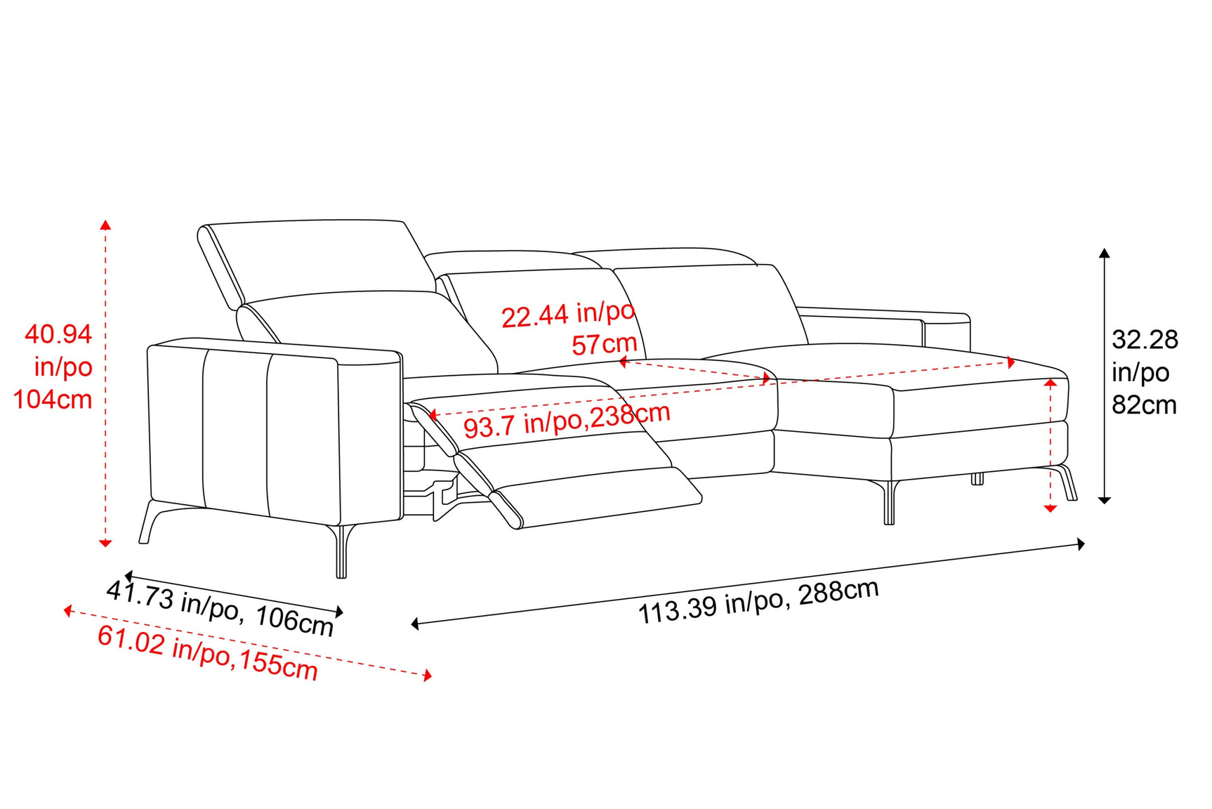 Esther Leather Recliner Sectional Lounge