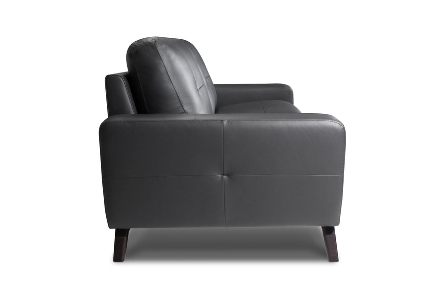 Valencia Francesca Mid Century Top Grain Leather Wide Seat Lounge, Charcoal Grey