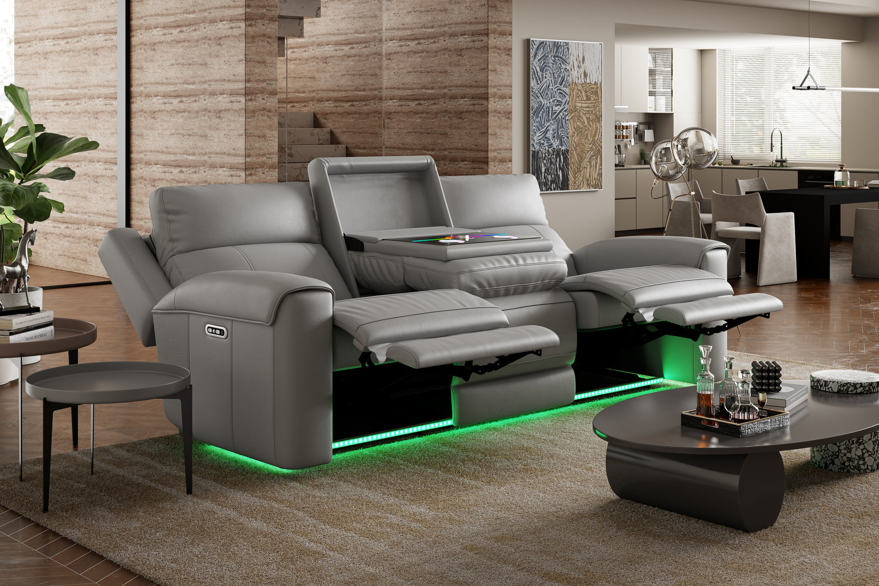 Harbour Immersive Audio Leather Dual Recliner Lounge with Heat & Massage