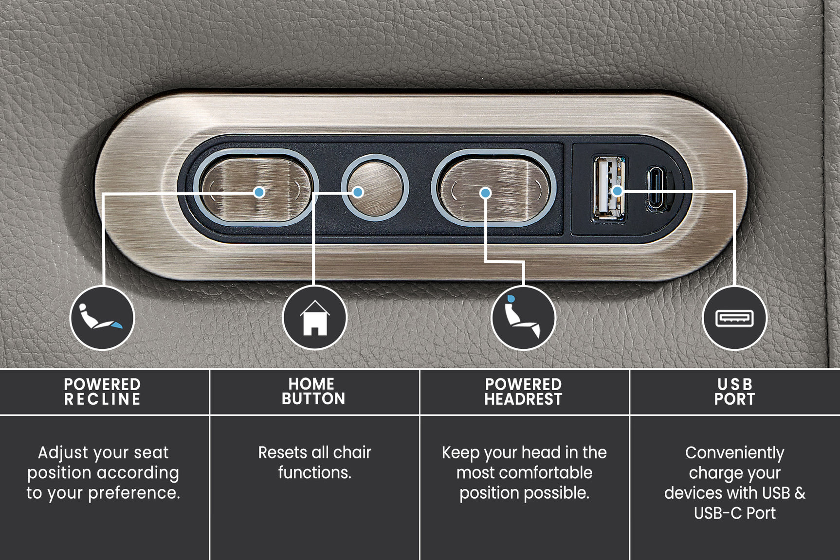 Harbour Immersive Audio Leather Dual Recliner Lounge with Heat & Massage