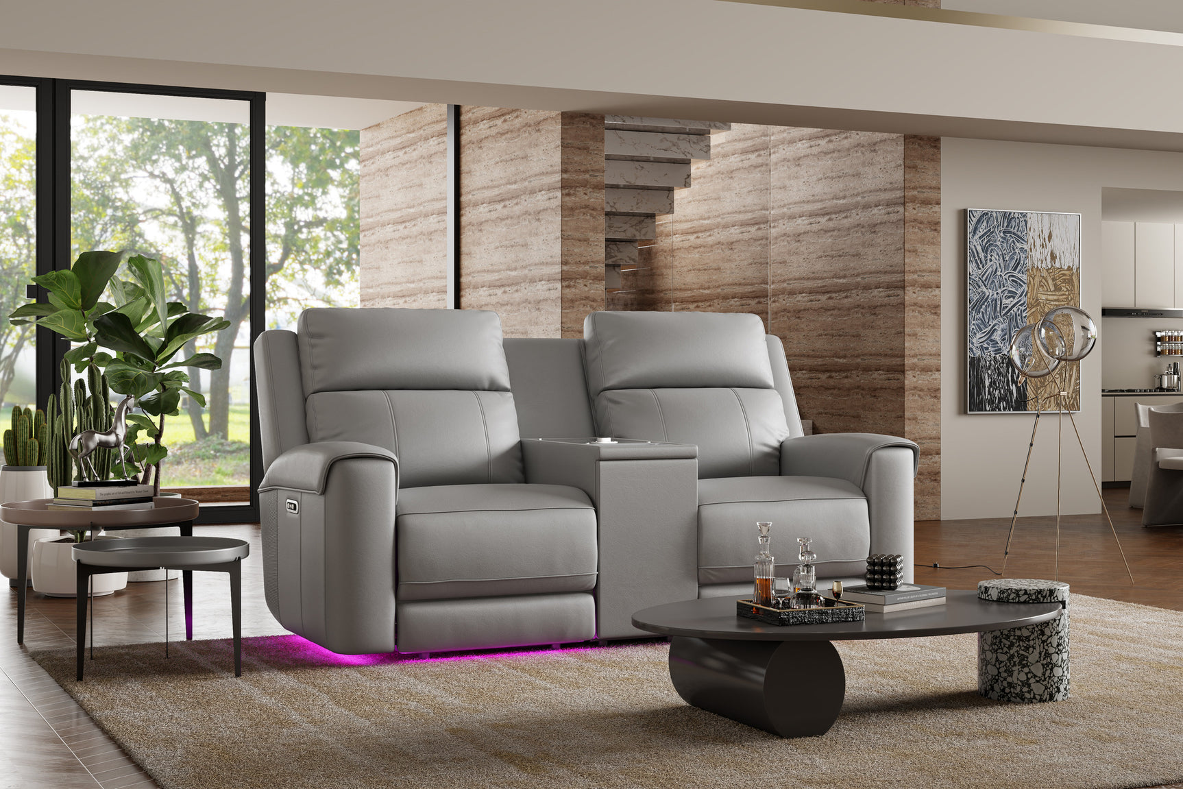 Harbour Immersive Audio Leather Dual Recliner Loveseat Lounge with Console