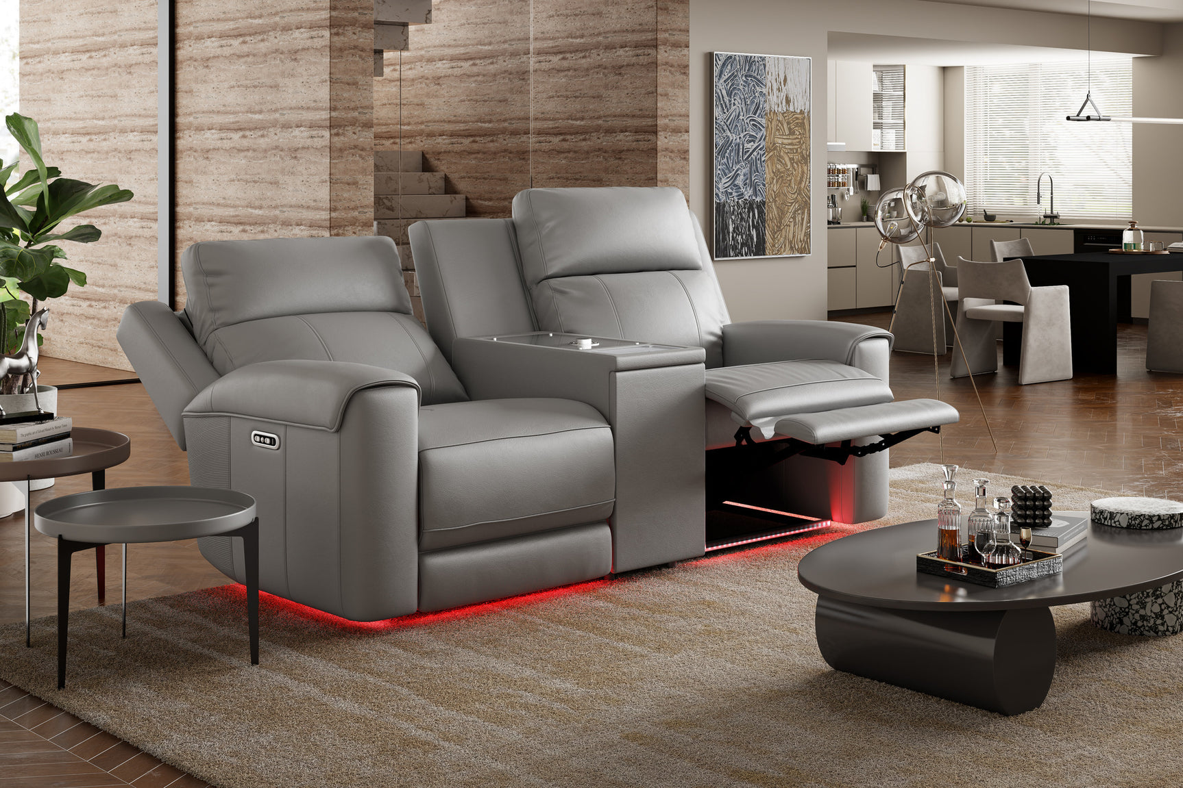 Harbour Immersive Audio Leather Dual Recliner Loveseat Lounge with Console