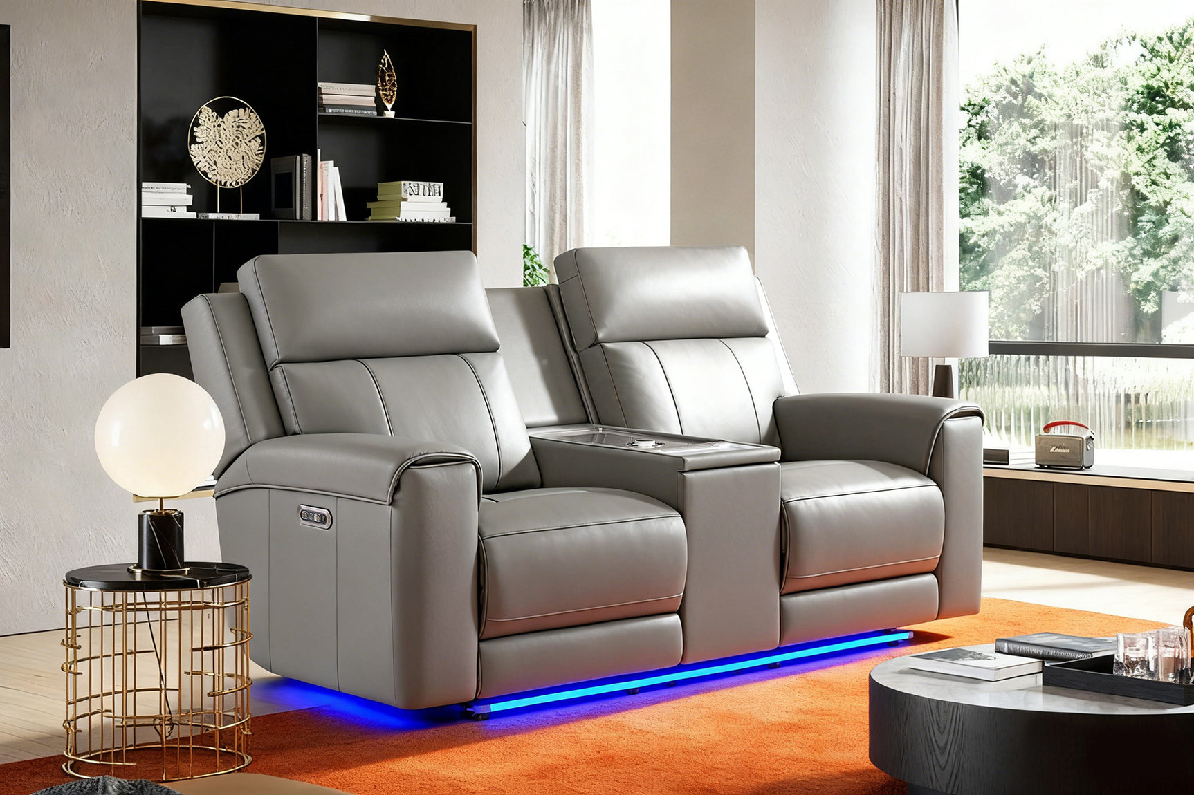 Harbour Immersive Audio Leather Dual Recliner Loveseat Lounge with Console