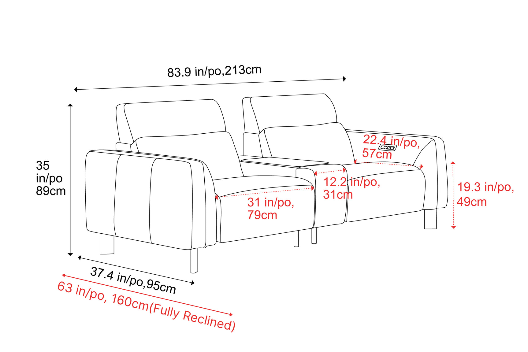 Lesley Leather Dual Recliner Lounge with Console