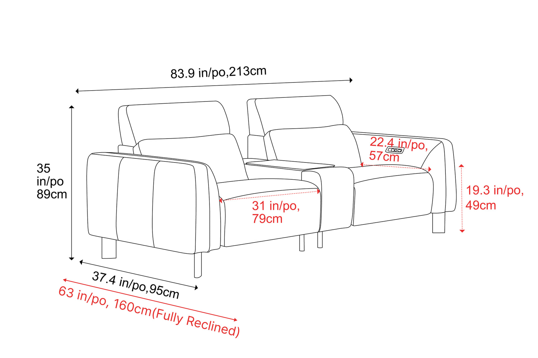 Lesley Leather Dual Recliner Lounge with Console