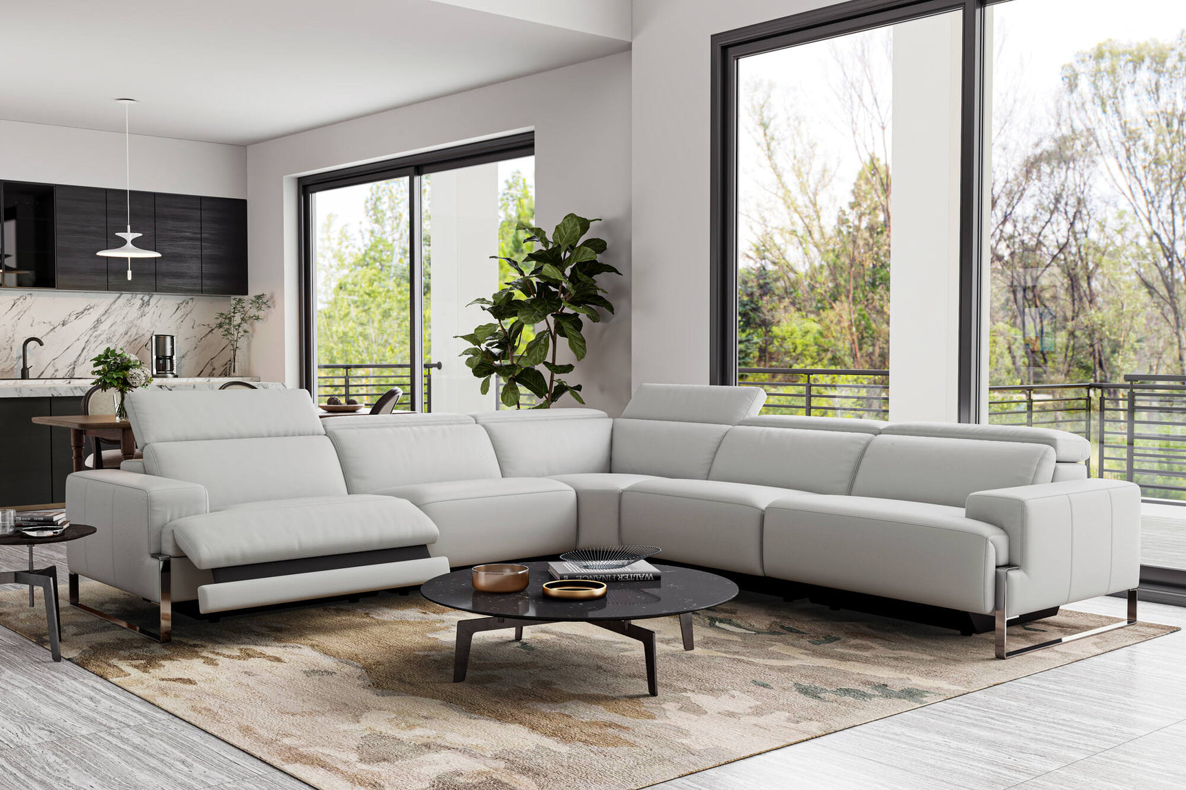Melania Leather Reclining Corner Sectional Lounge