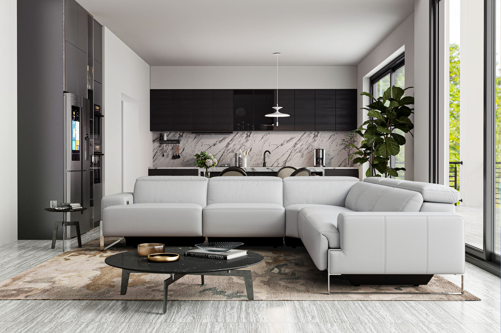 Melania Leather Reclining Corner Sectional Lounge