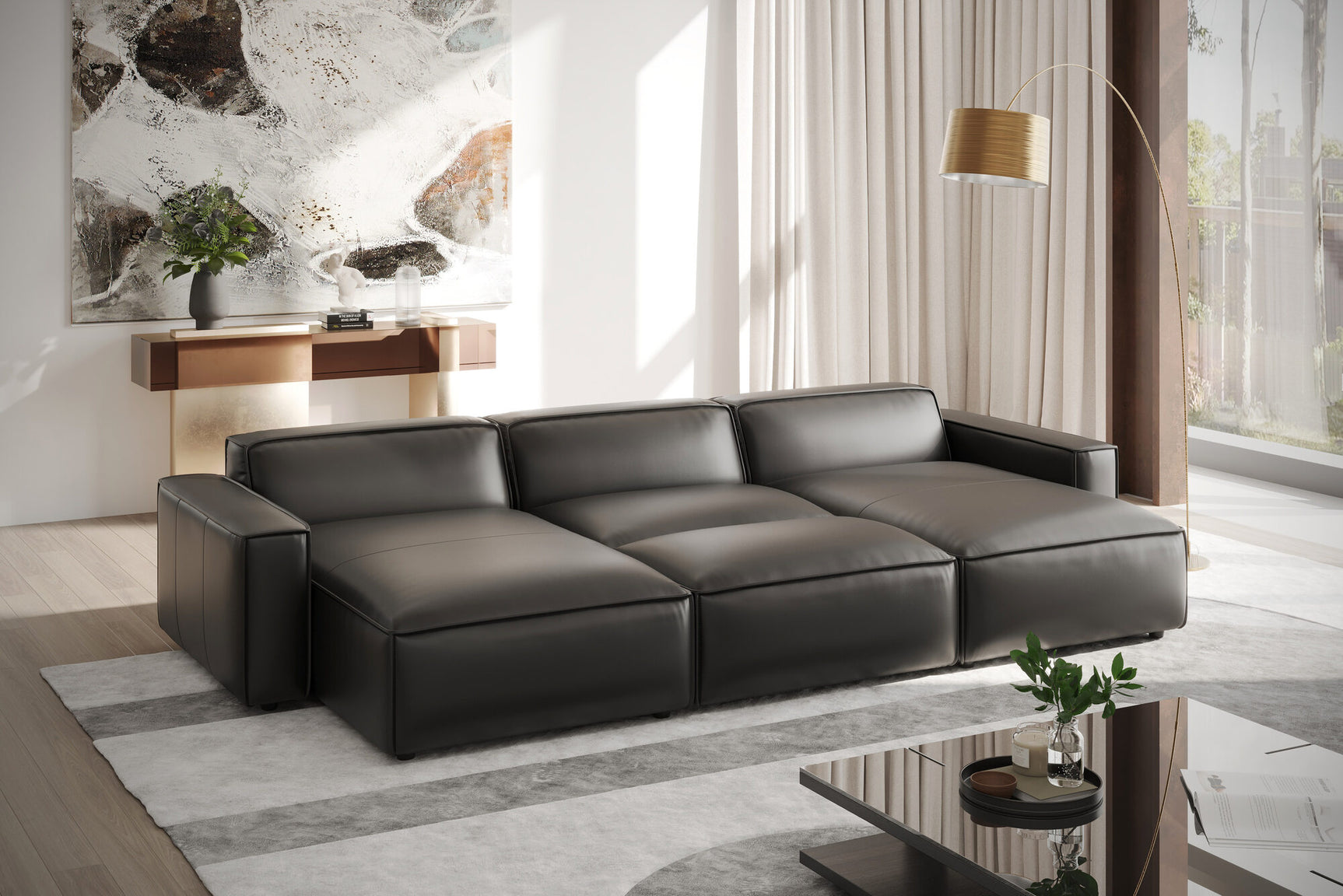 Nathan Leather Modular Bed Sectional Lounge