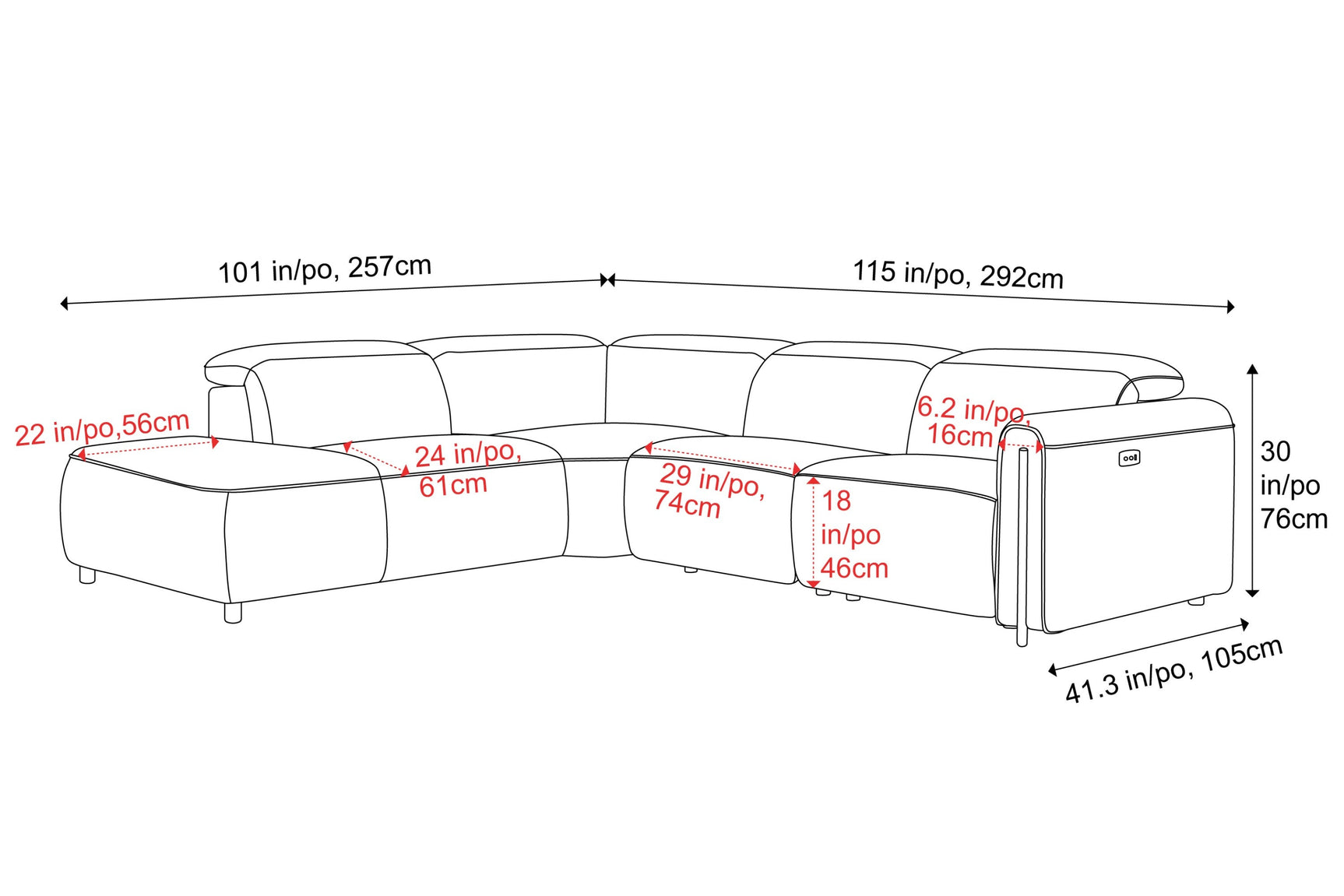 Octavia Fabric Reclining Corner Sectional Cloud Lounge