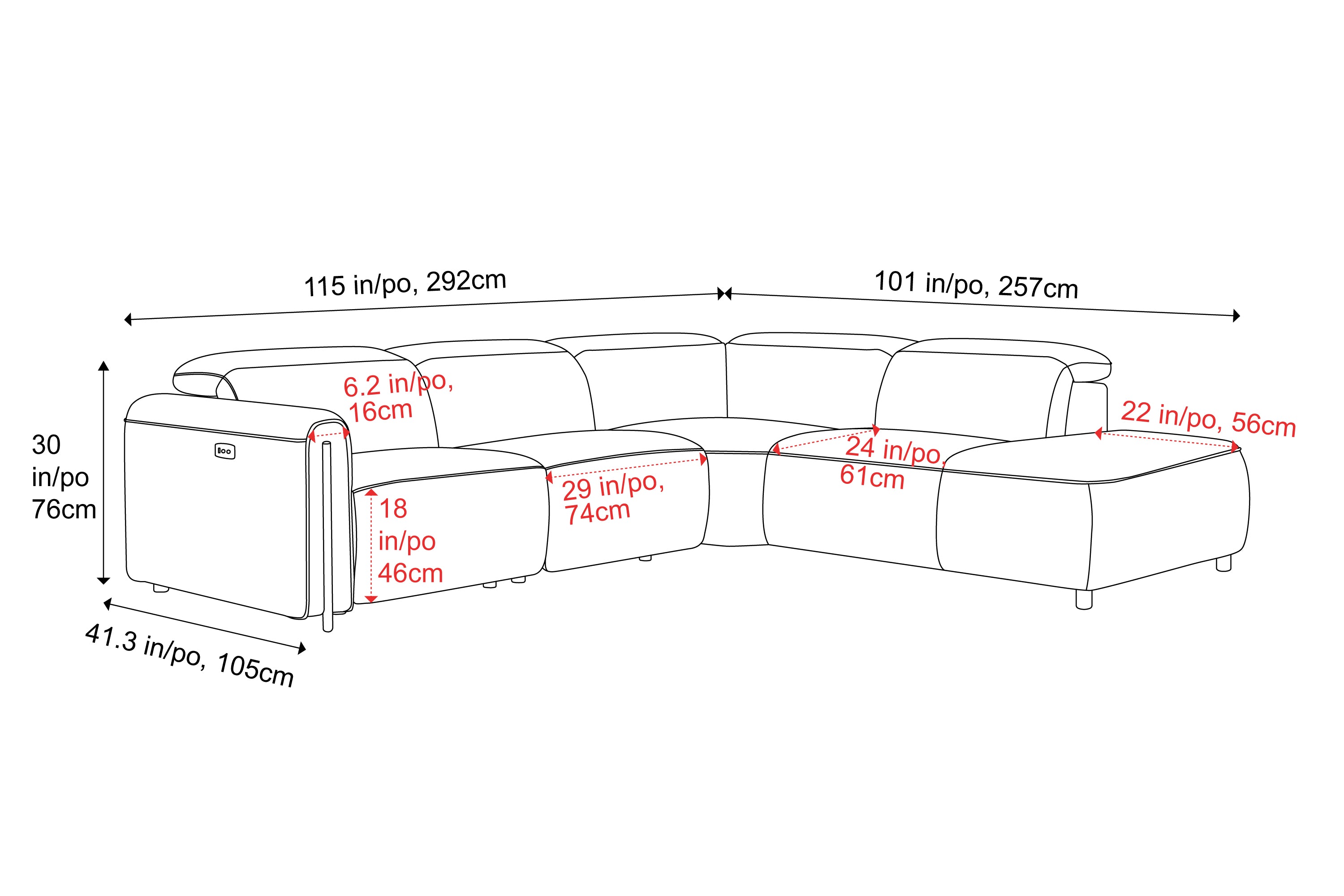 Octavia Fabric Reclining Corner Sectional Cloud Lounge