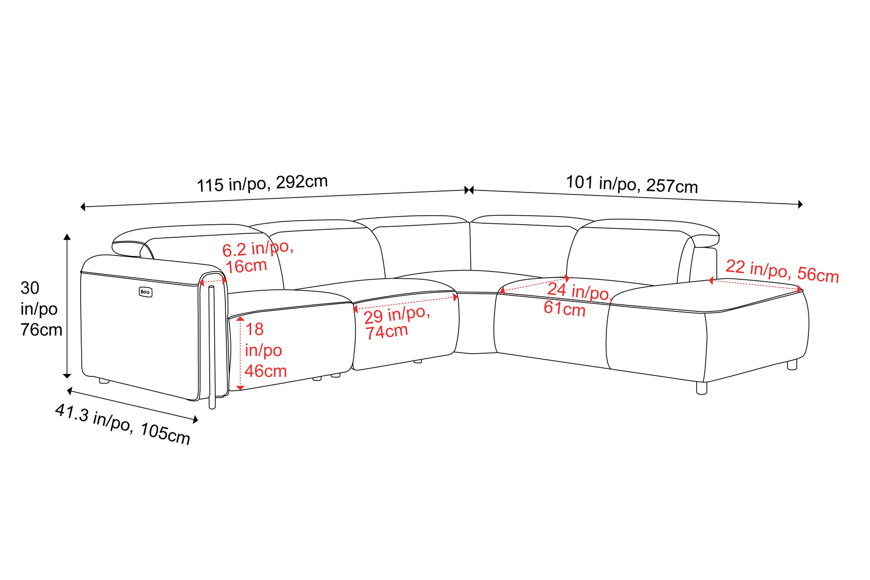 Octavia Fabric Reclining Corner Sectional Cloud Lounge