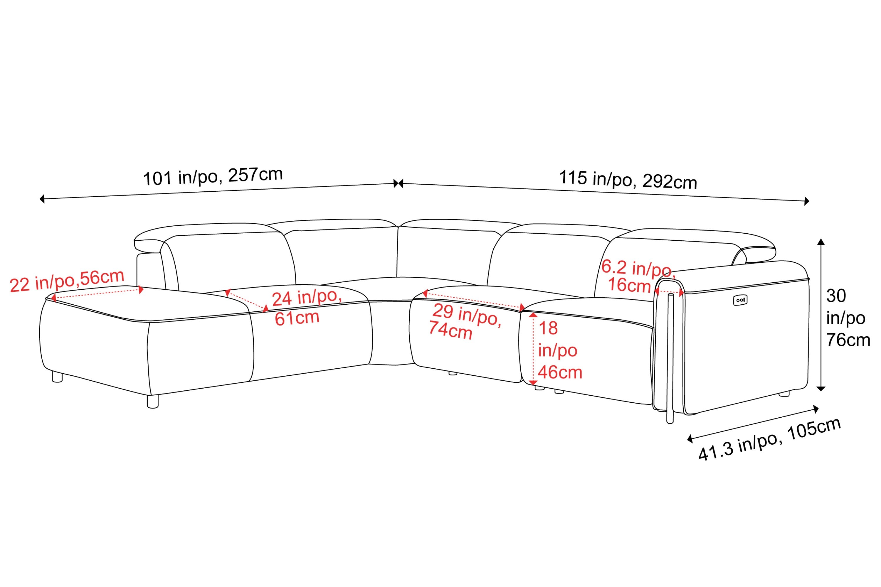 Octavia Fabric Reclining Corner Sectional Cloud Lounge
