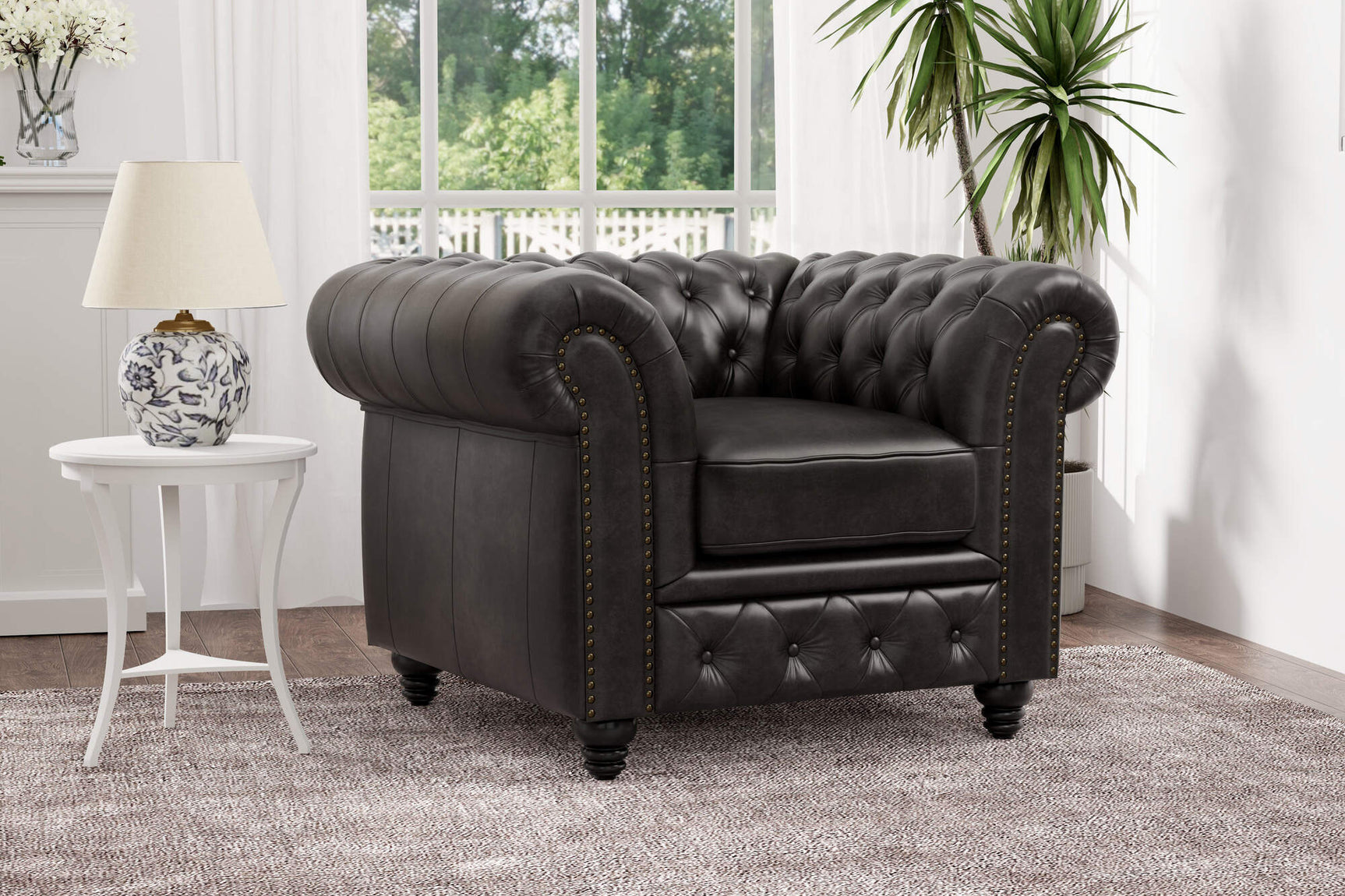 Parma Leather Chesterfield Accent Chair