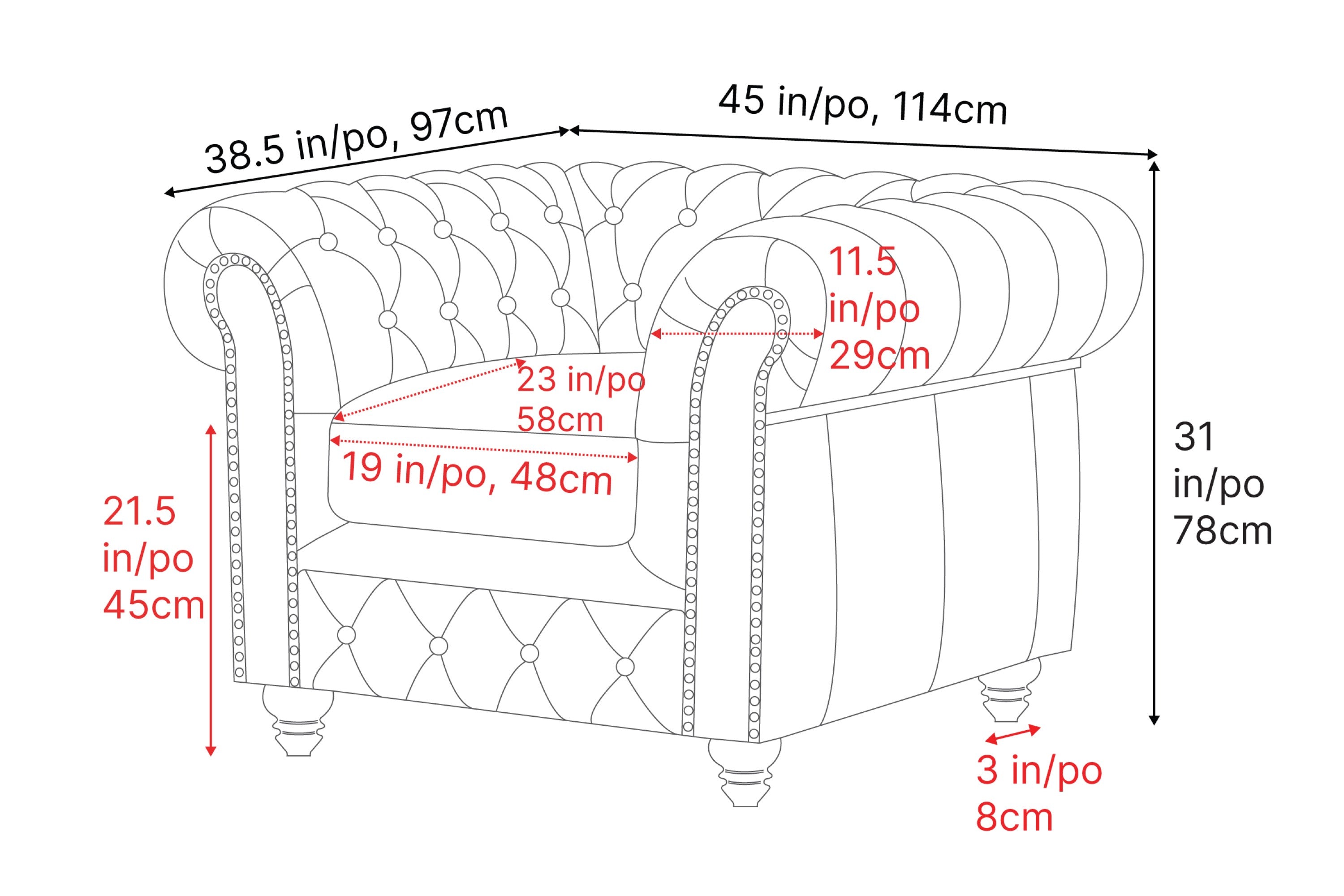 Parma Leather Chesterfield Accent Chair