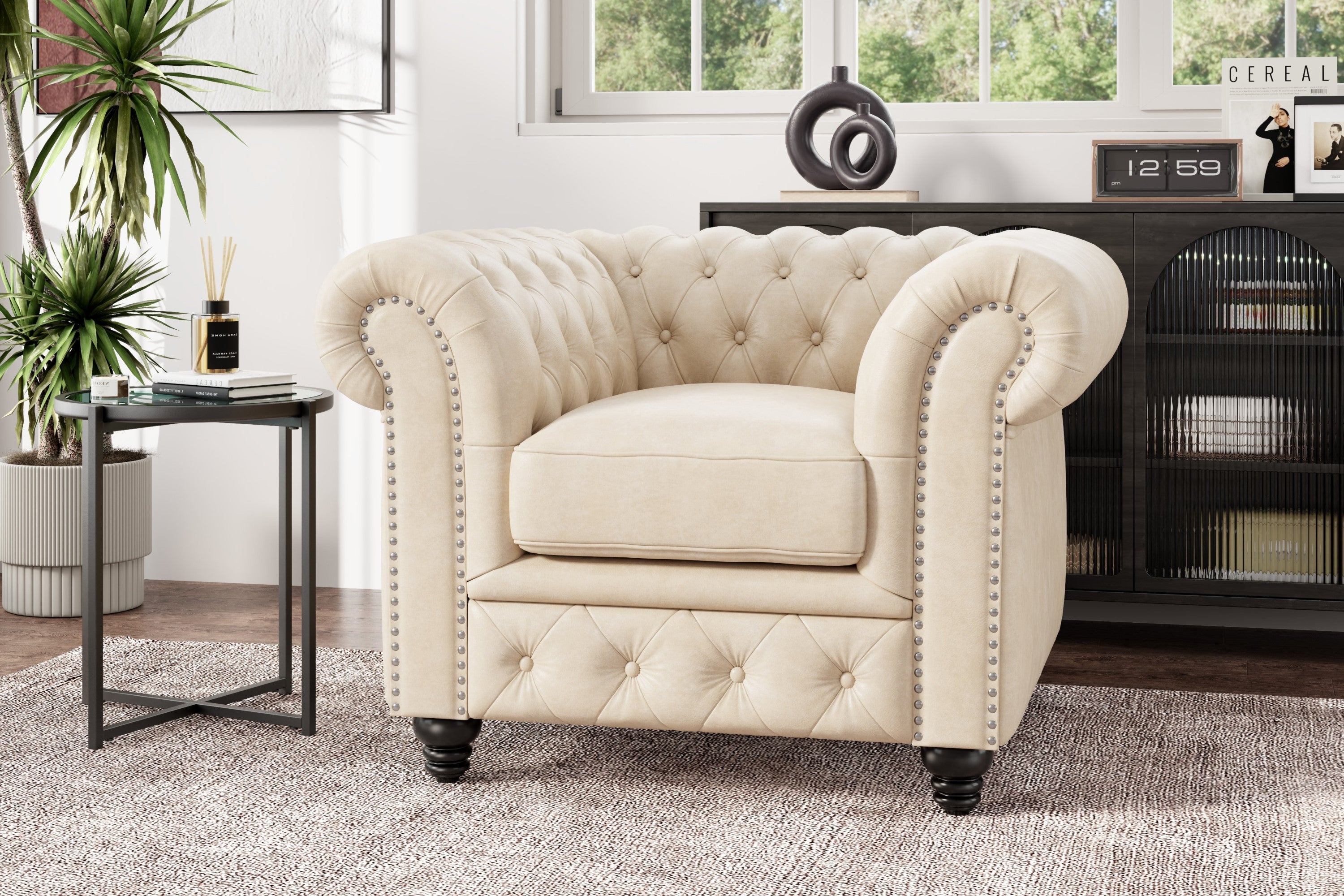 Parma Leather Chesterfield Accent Chair