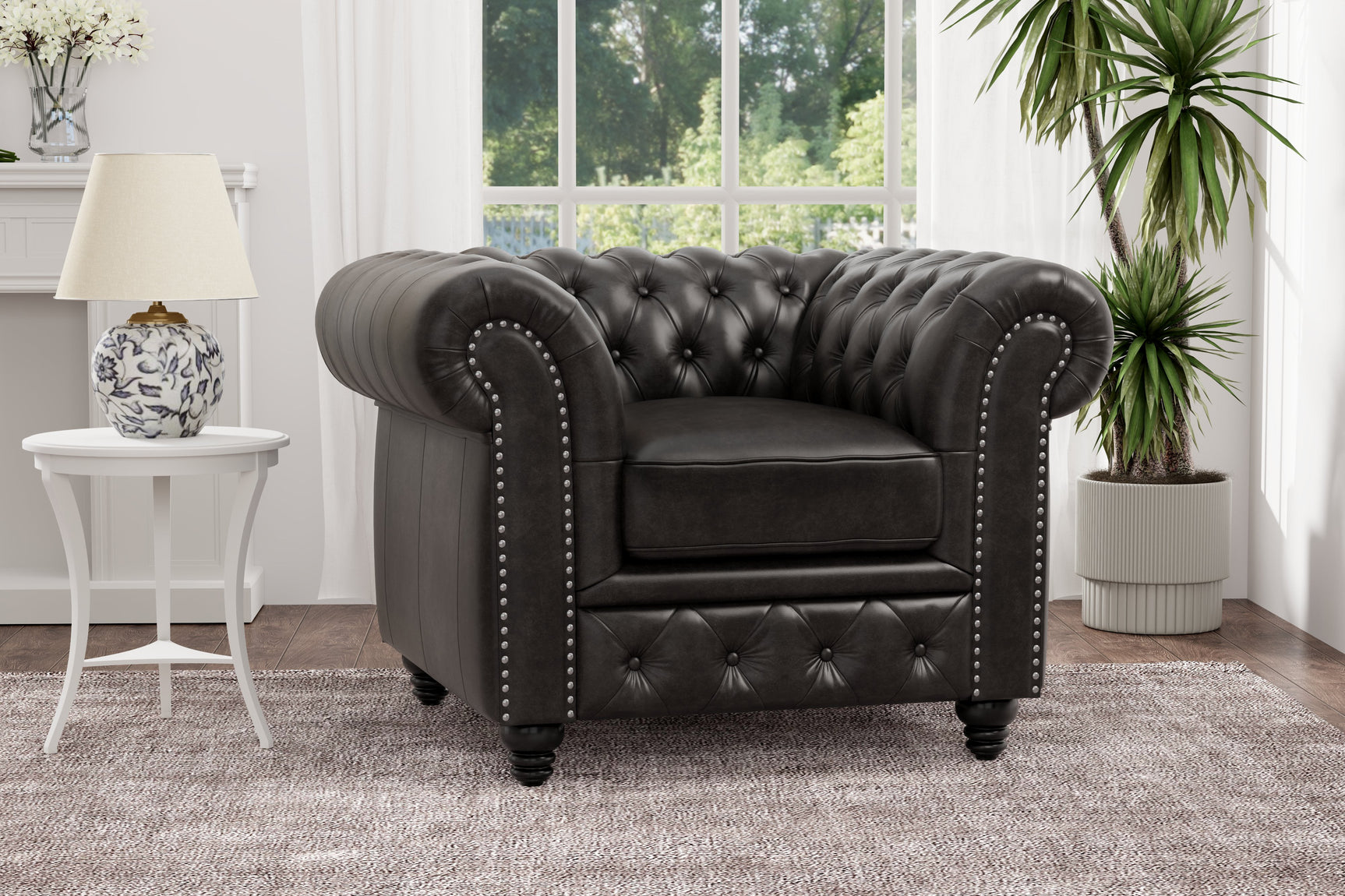 Parma Leather Chesterfield Accent Chair