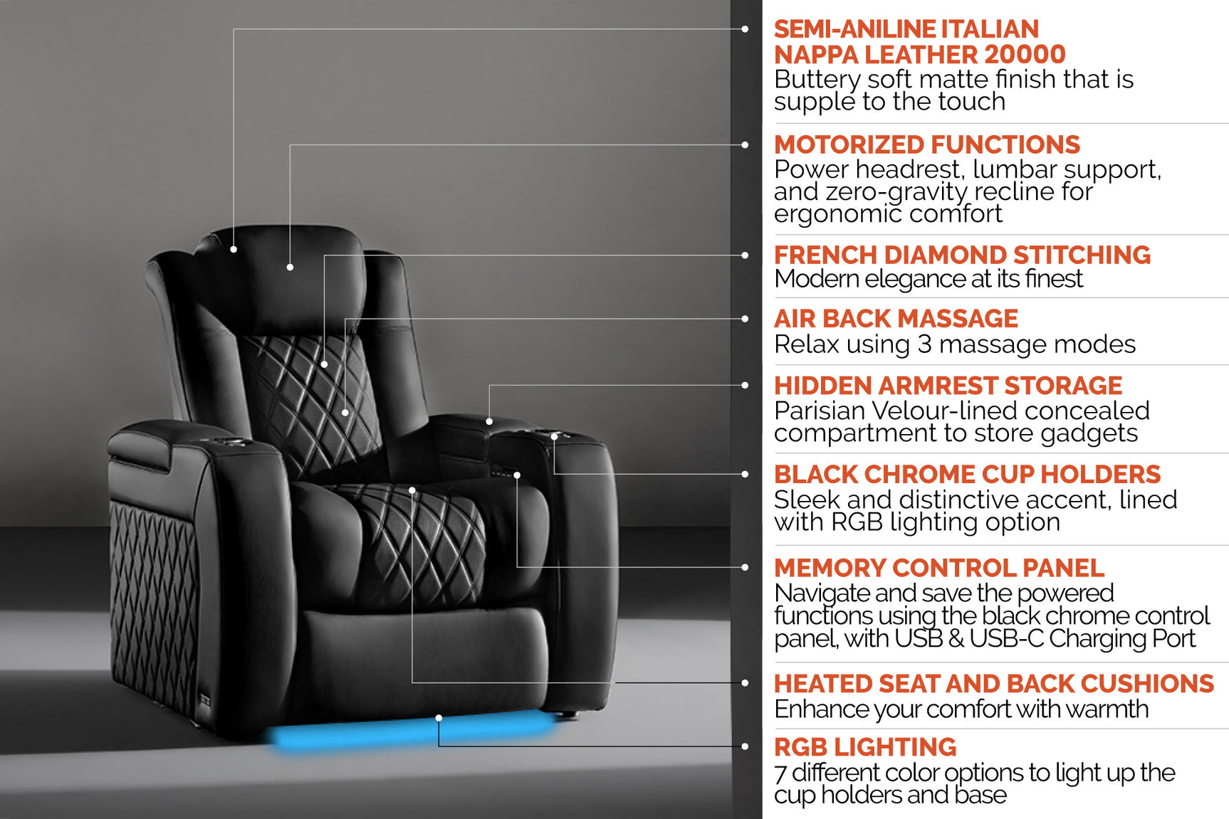 Tuscany Luxury Float™ Zero Gravity Heat & Massage Home Theater Lounge