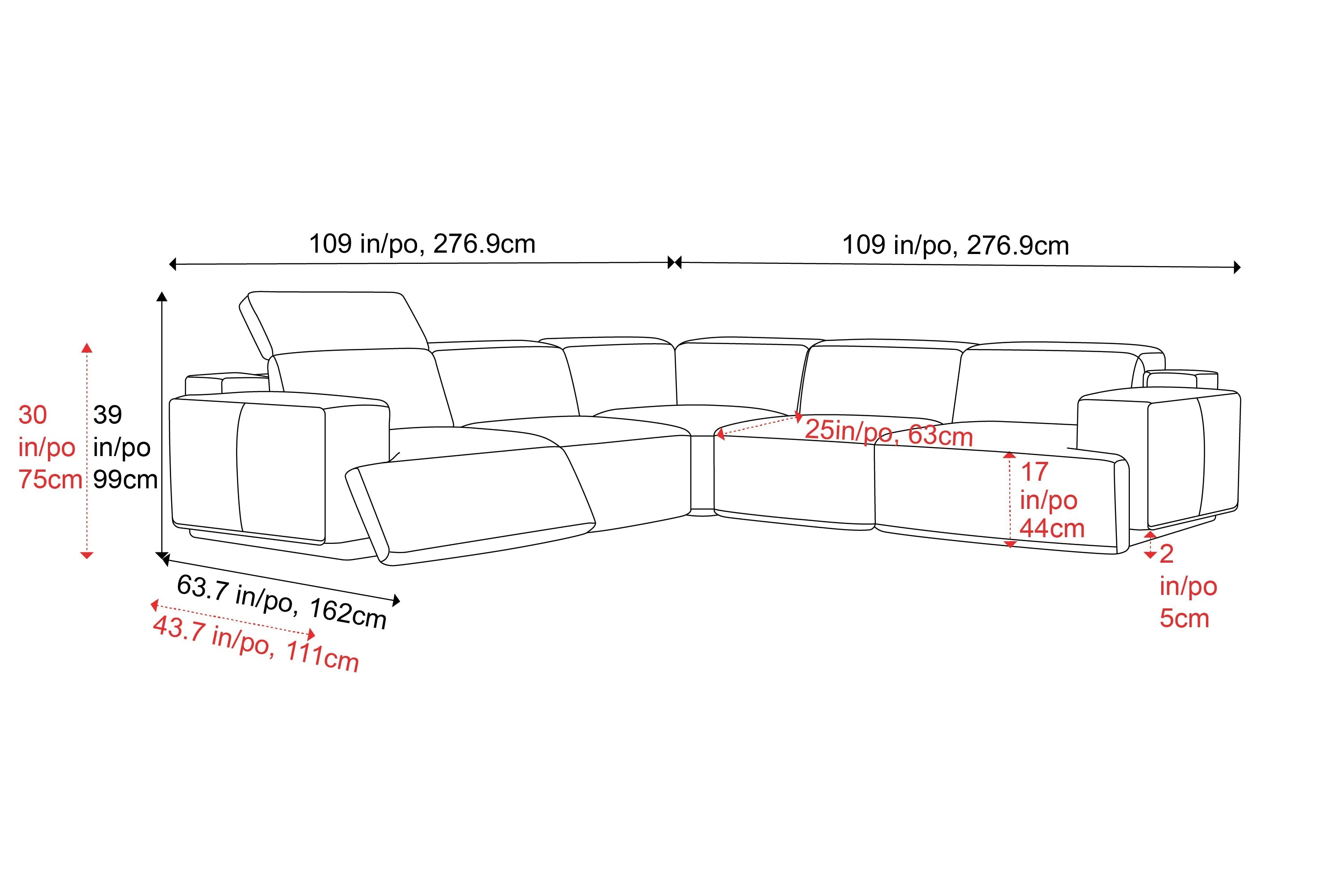 Valentina Leather Corner Recliner Sectional