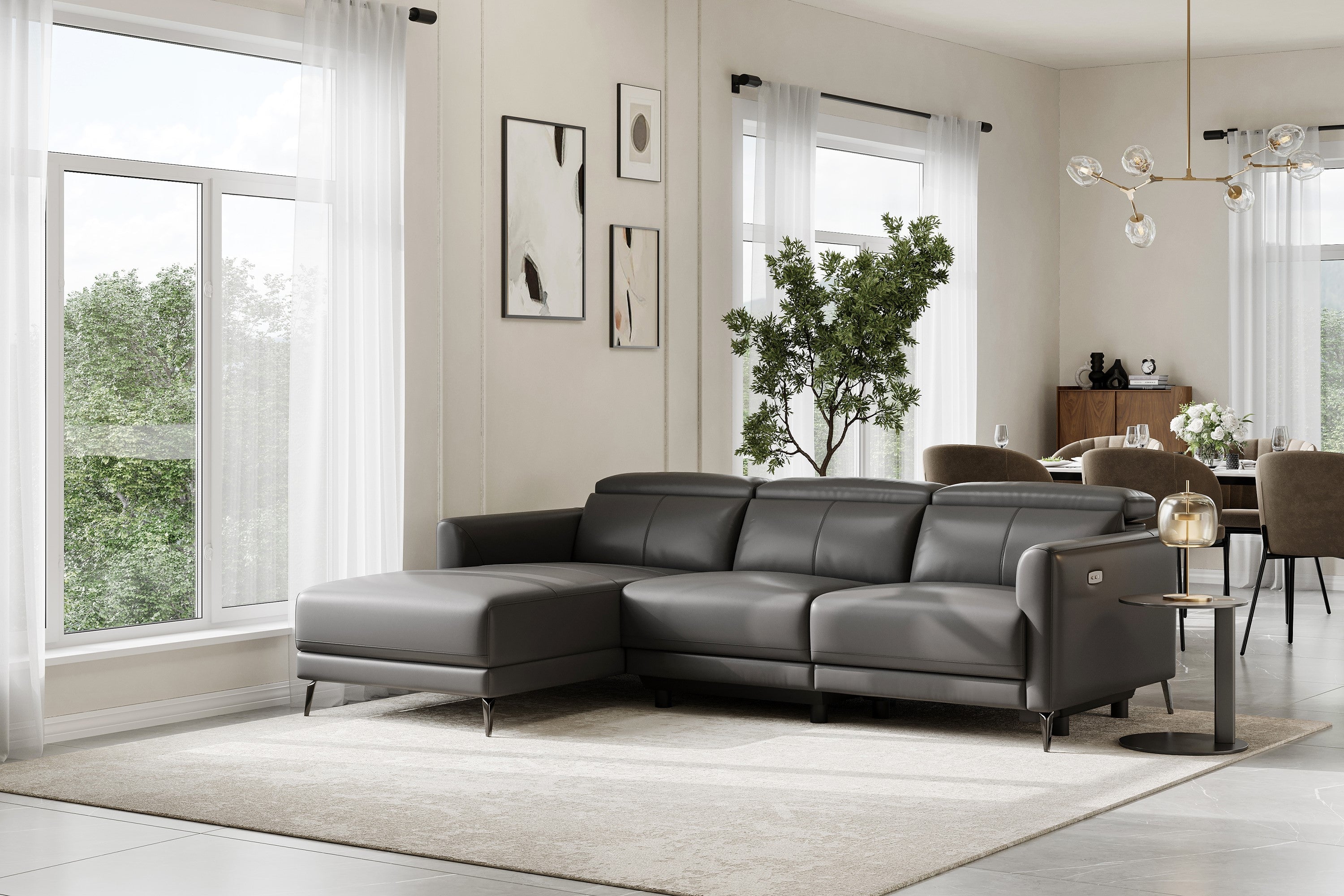 Andria Leather Reclining Sectional Lounge